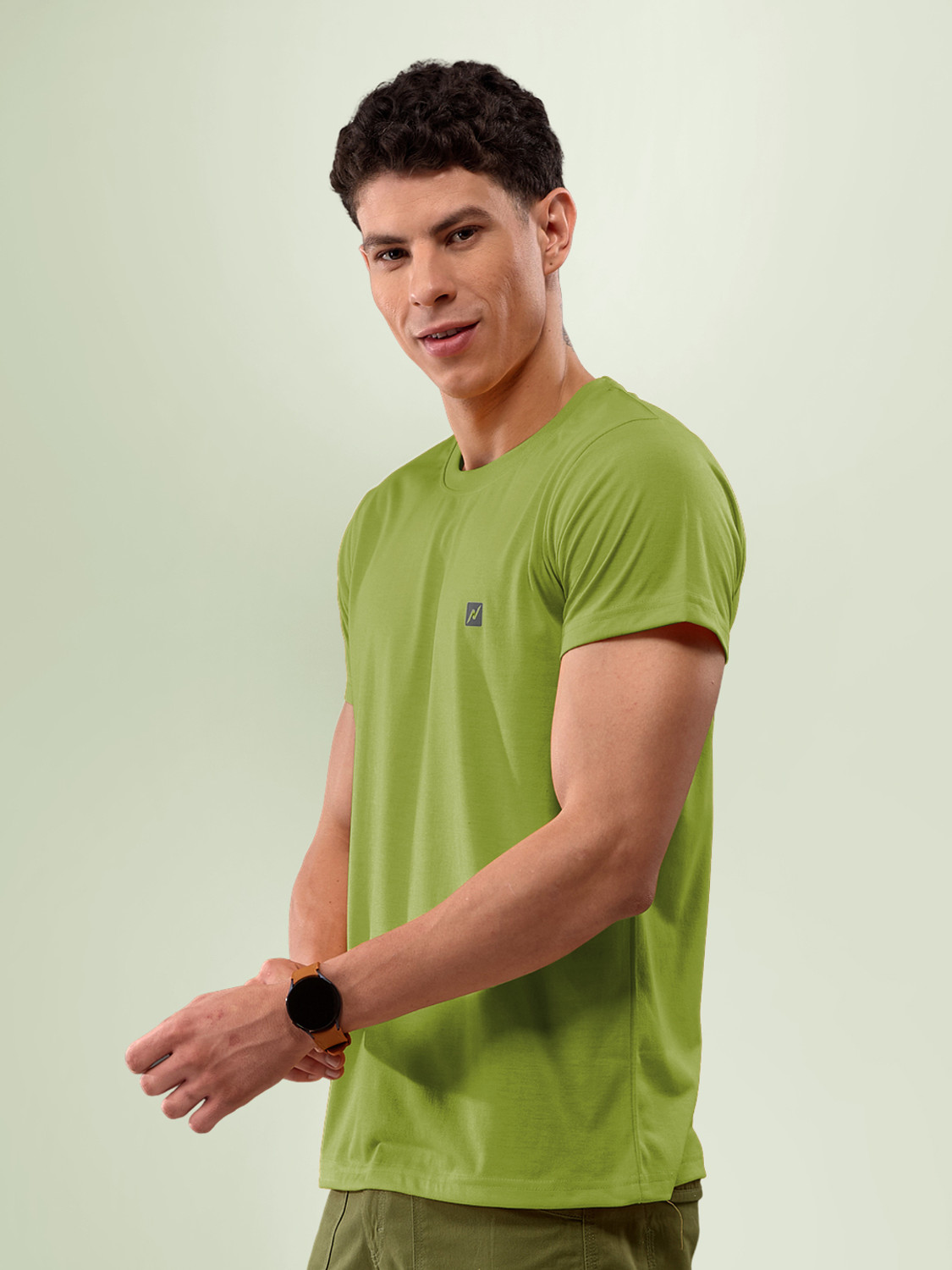 Image of Lux Nitro Solid Men Round Neck Green T-Shirt