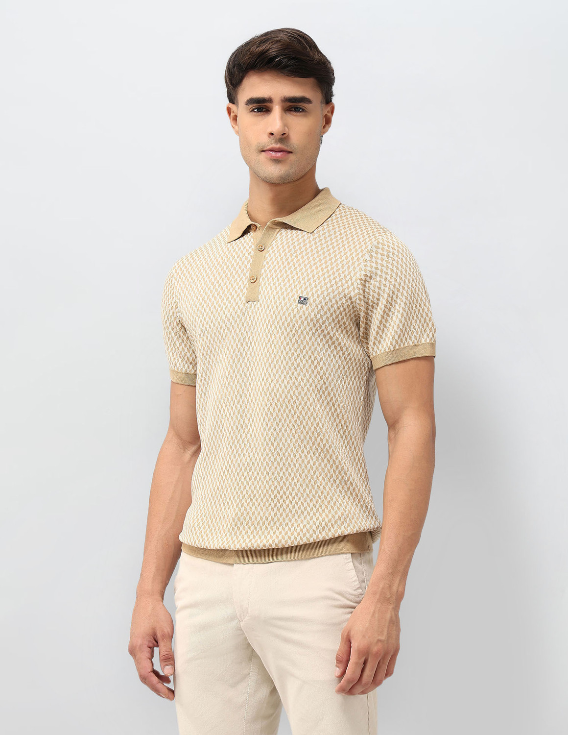 Image of U.S. POLO ASSN. Self Design Men Polo Neck Brown T-Shirt
