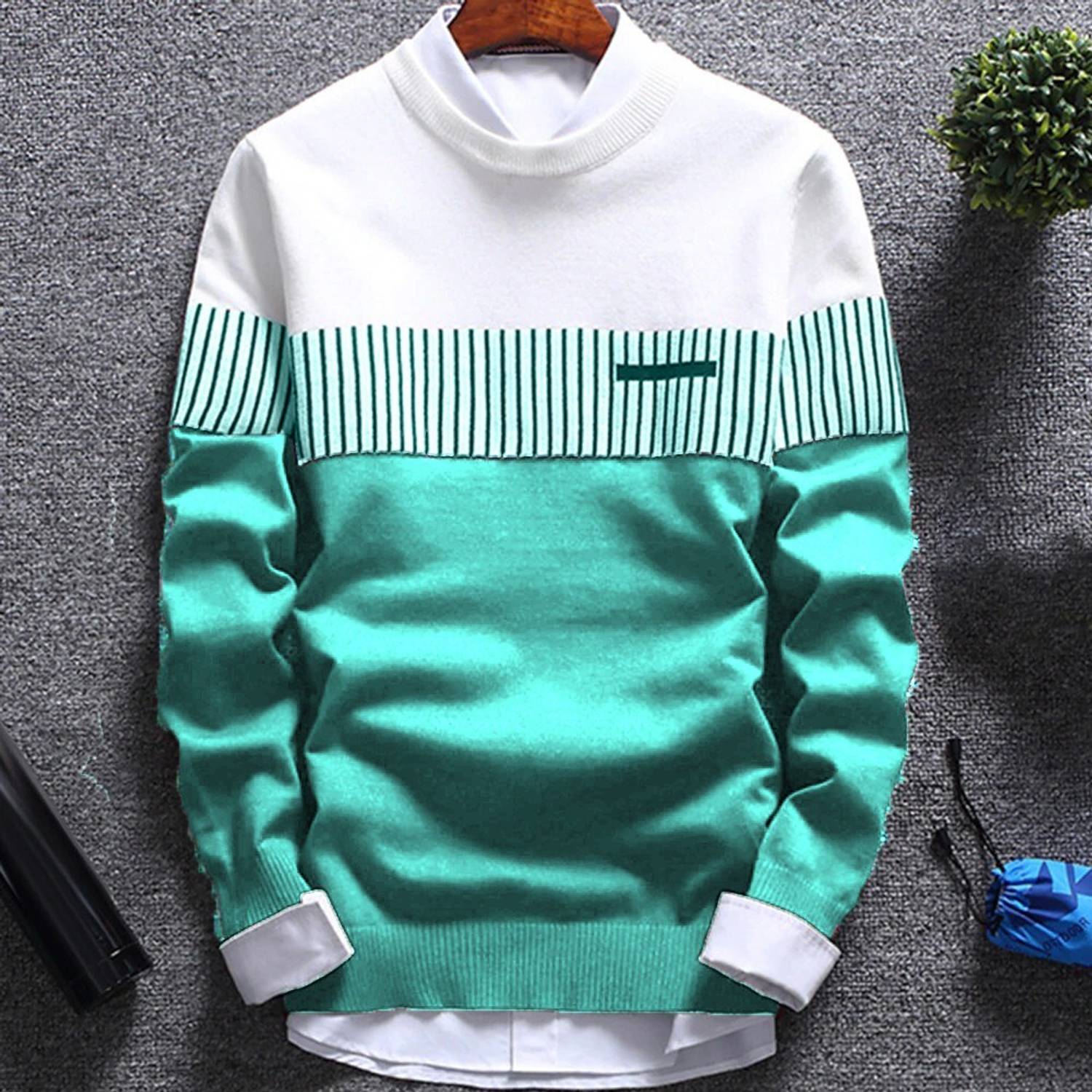 Try This Men Colorblock Round Neck Cotton Blend Green T-Shirt