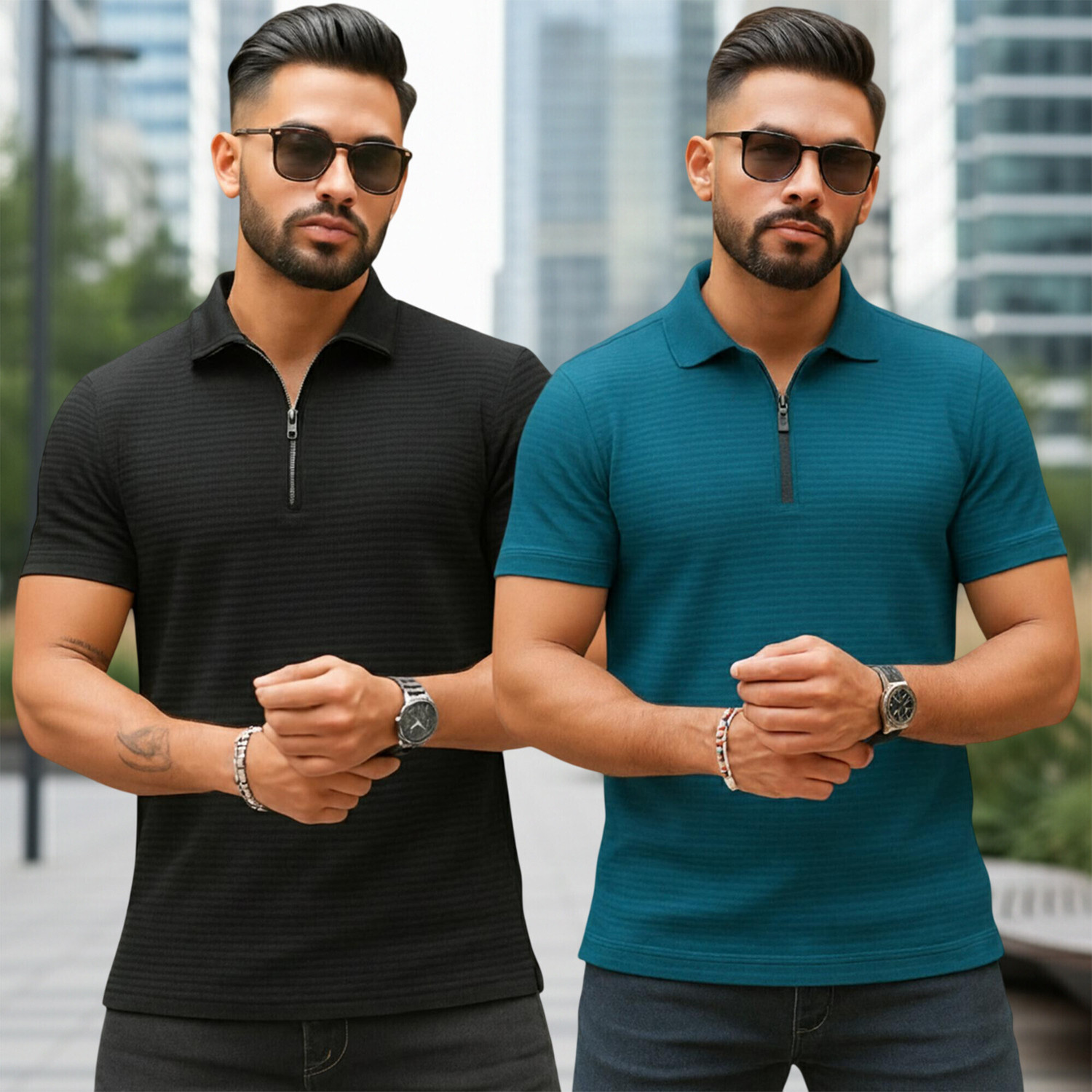 Image of METRONAUT Solid Men Zip Neck Multicolor T-Shirt
