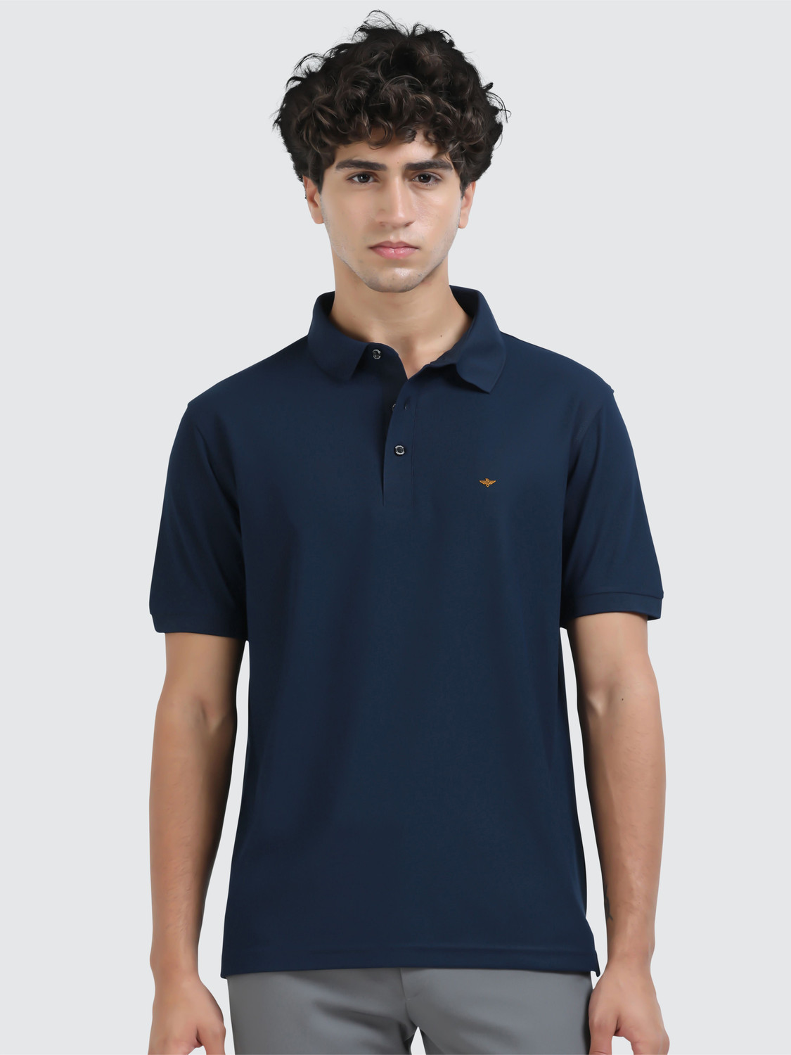 Image of Stellers Solid Men Polo Neck Dark Blue T-Shirt