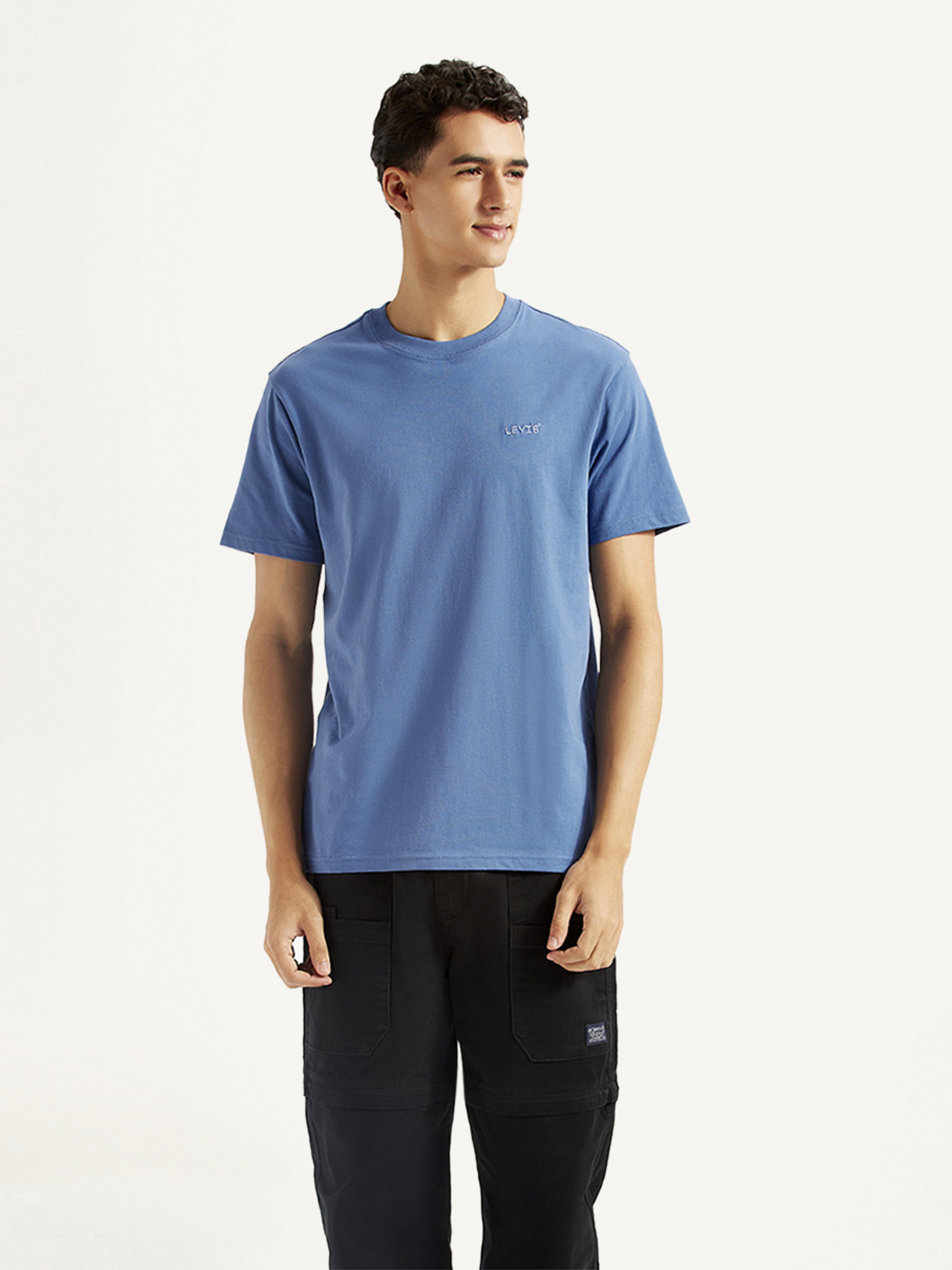 Image of LEVI'S Solid Men Crew Neck Blue T-Shirt
