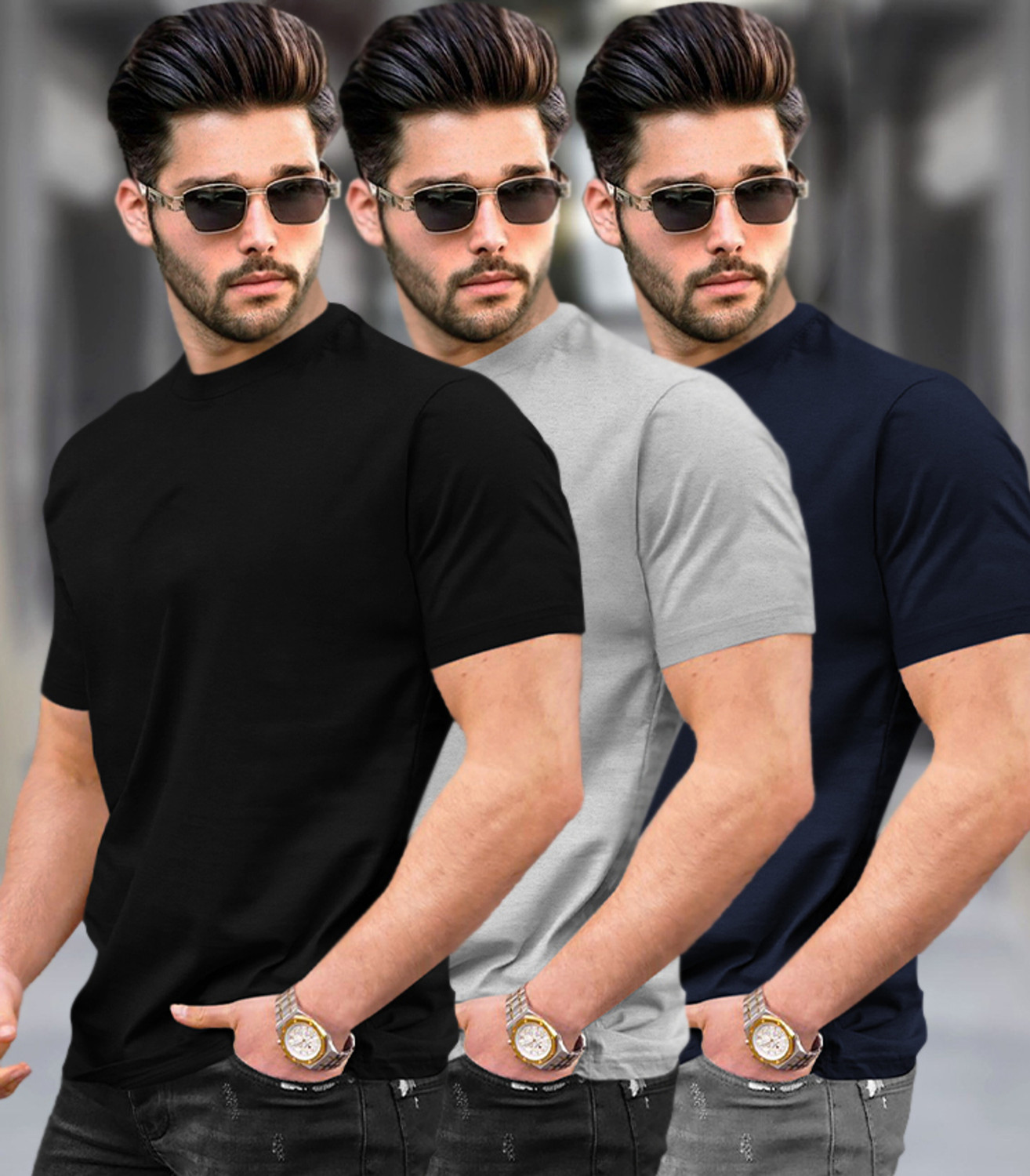 Image of TRIPR Solid Men Multicolor T-Shirt
