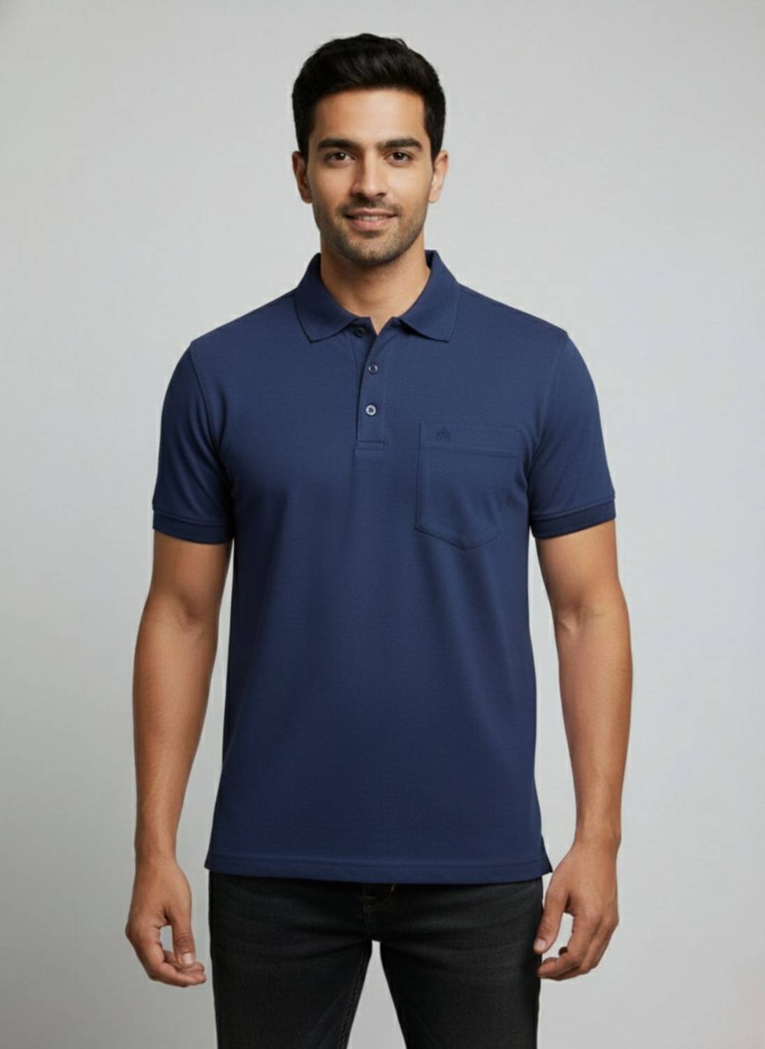 AWIBE Solid Men Polo Neck Navy Blue T-Shirt