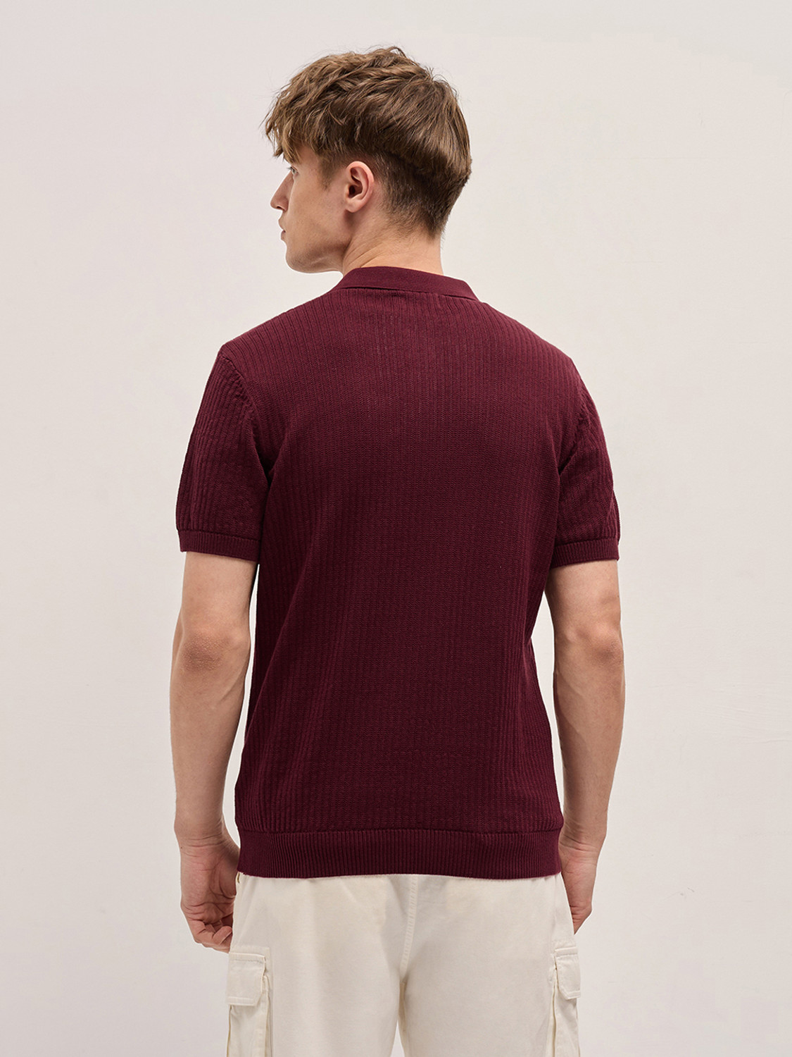 Image of THE BEAR HOUSE Solid Men Polo Neck Maroon T-Shirt