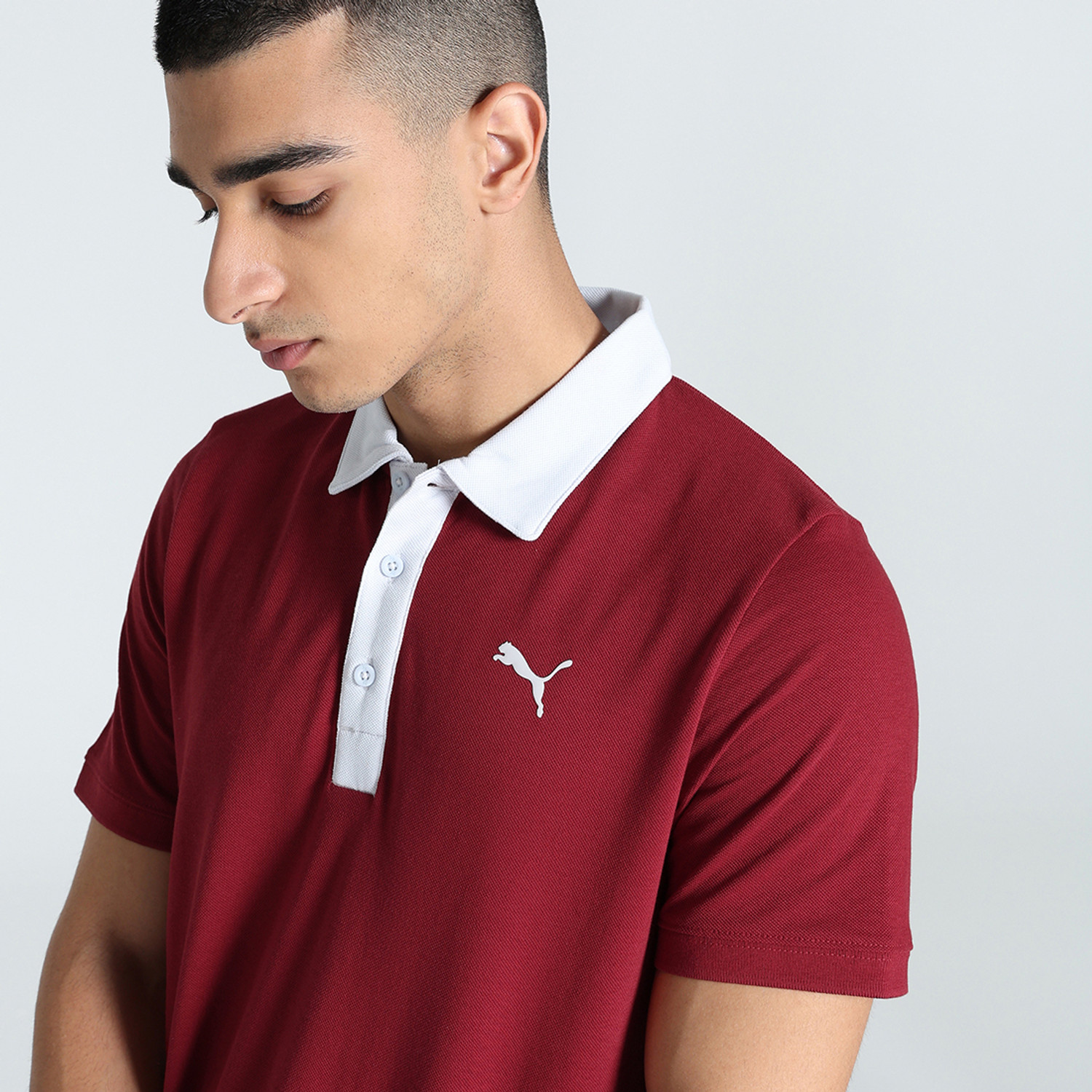 Image of PUMA Solid Men Polo Neck Red T-Shirt