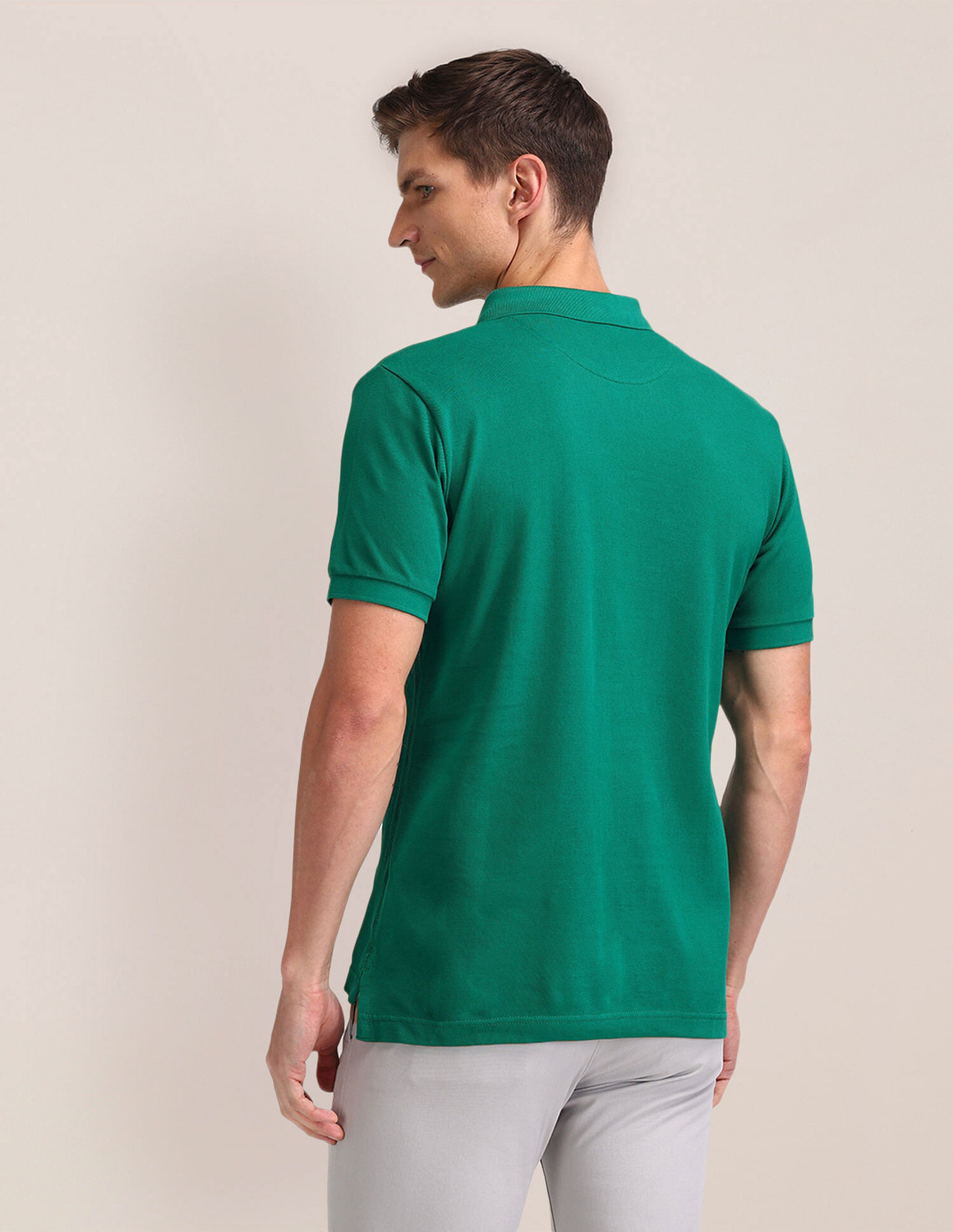 Image of U.S. POLO ASSN. Solid Men Polo Neck Green T-Shirt