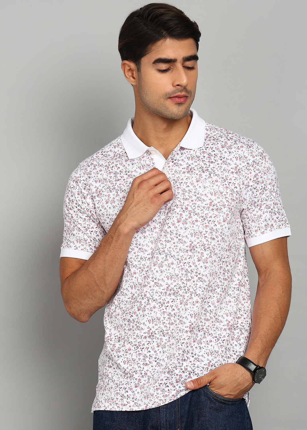 Image of Raymond Printed Men Polo Neck Red T-Shirt