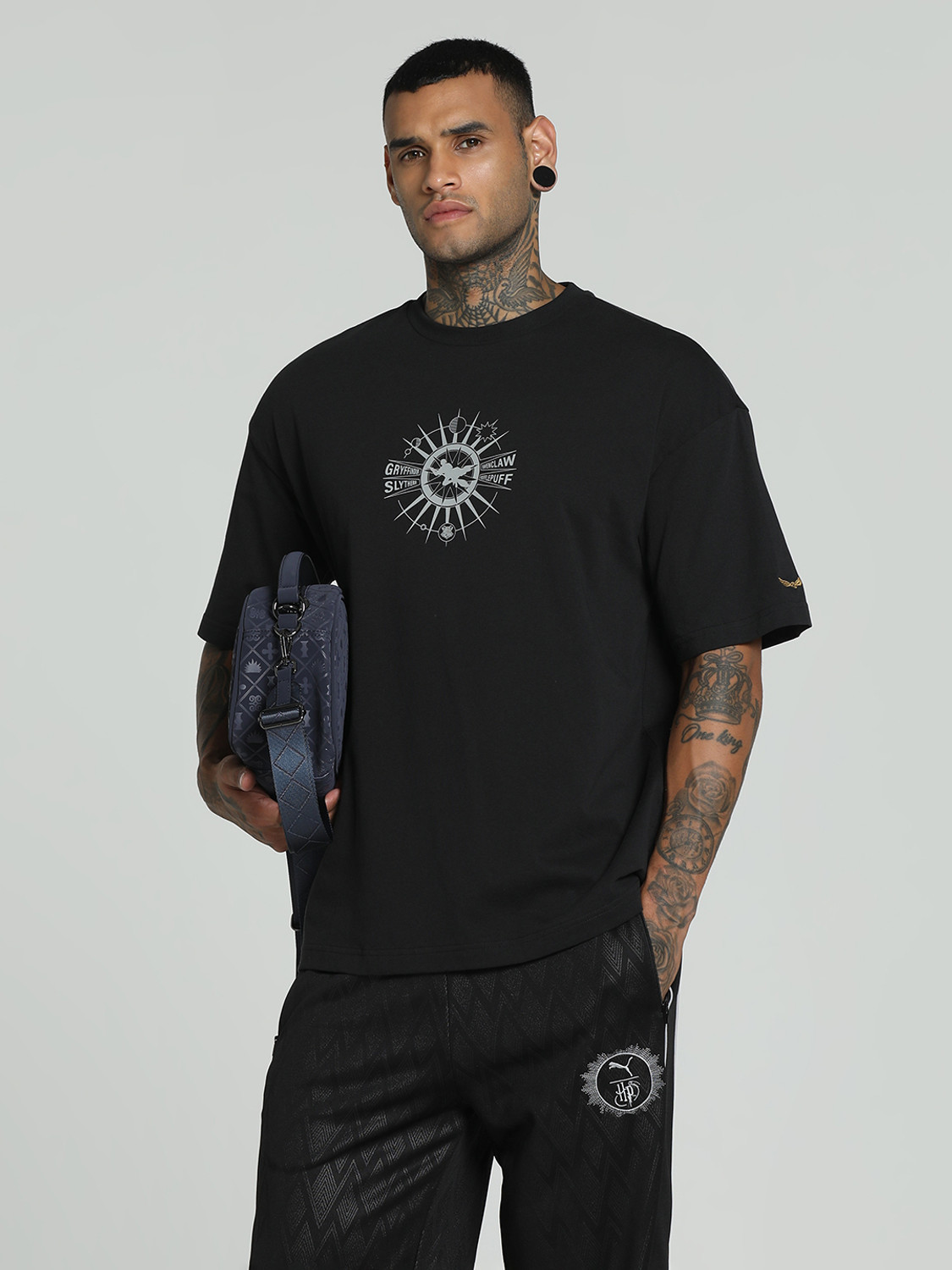 Image of PUMA Printed Men Round Neck Black T-Shirt