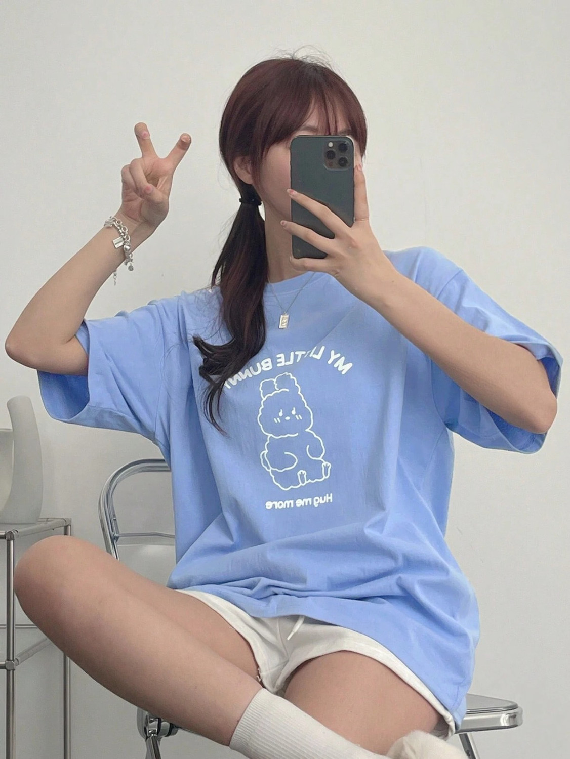 Image of Veroconic Printed Women Round Neck Light Blue T-Shirt