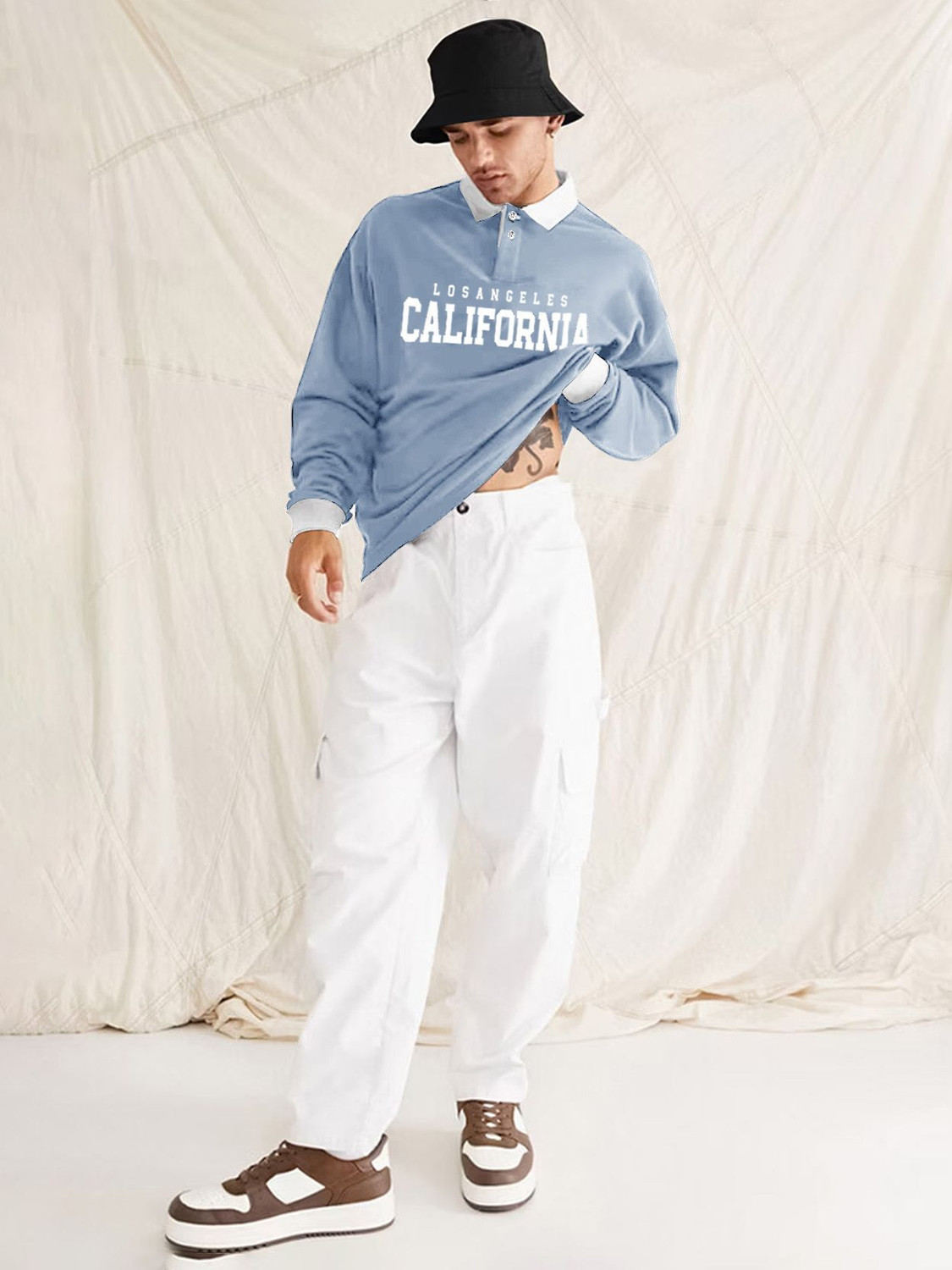 Image of EyeBogler Printed Men Polo Neck Blue T-Shirt