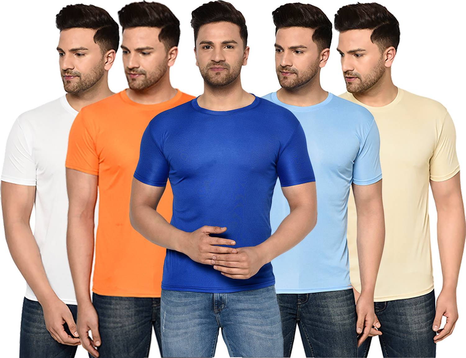 InkTees Pack of 5 Round_5_07_M Men Solid Round Neck Polyester Mul