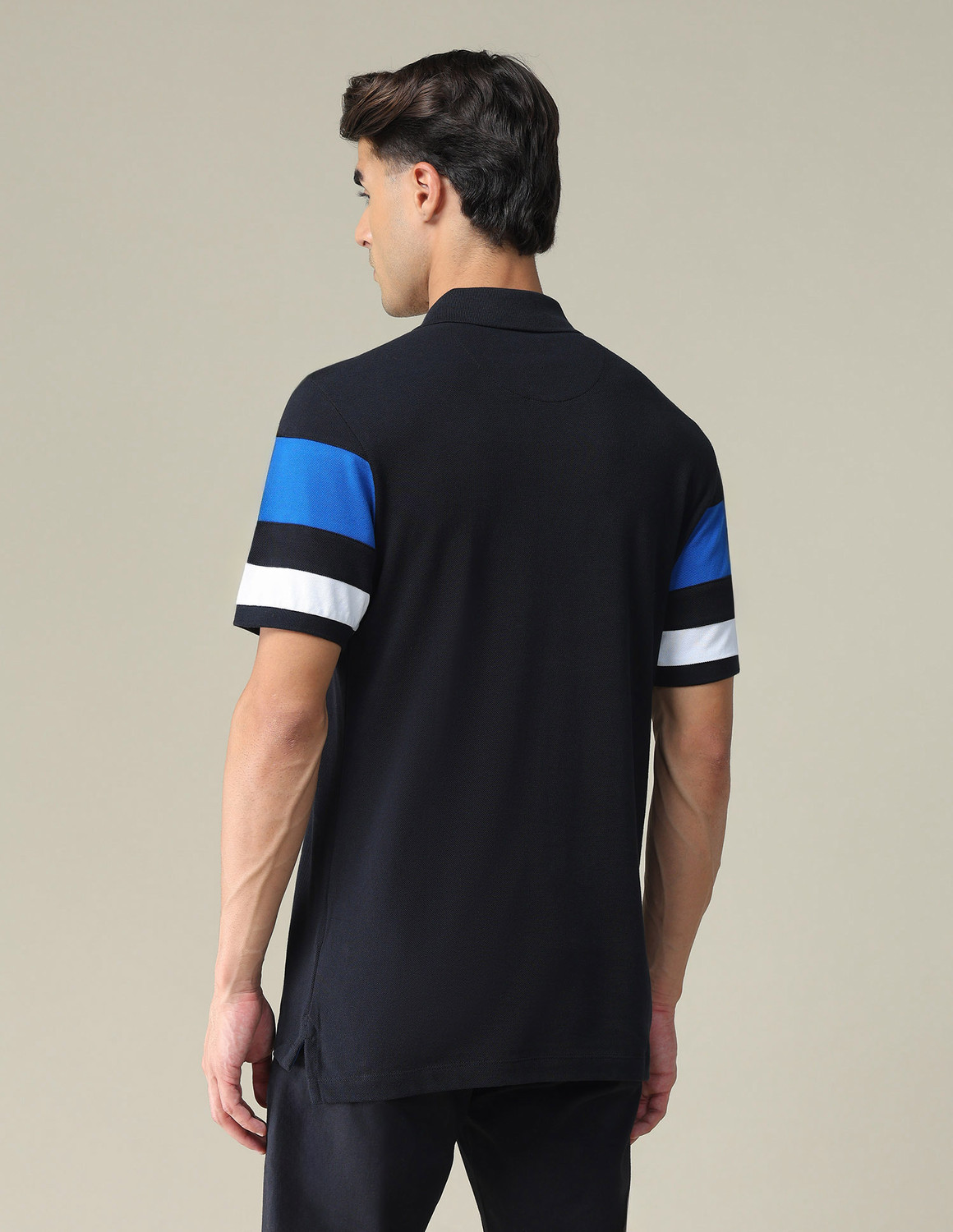 Image of U.S. POLO ASSN. Colorblock Men Polo Neck Black, Dark Blue, White T-Shirt