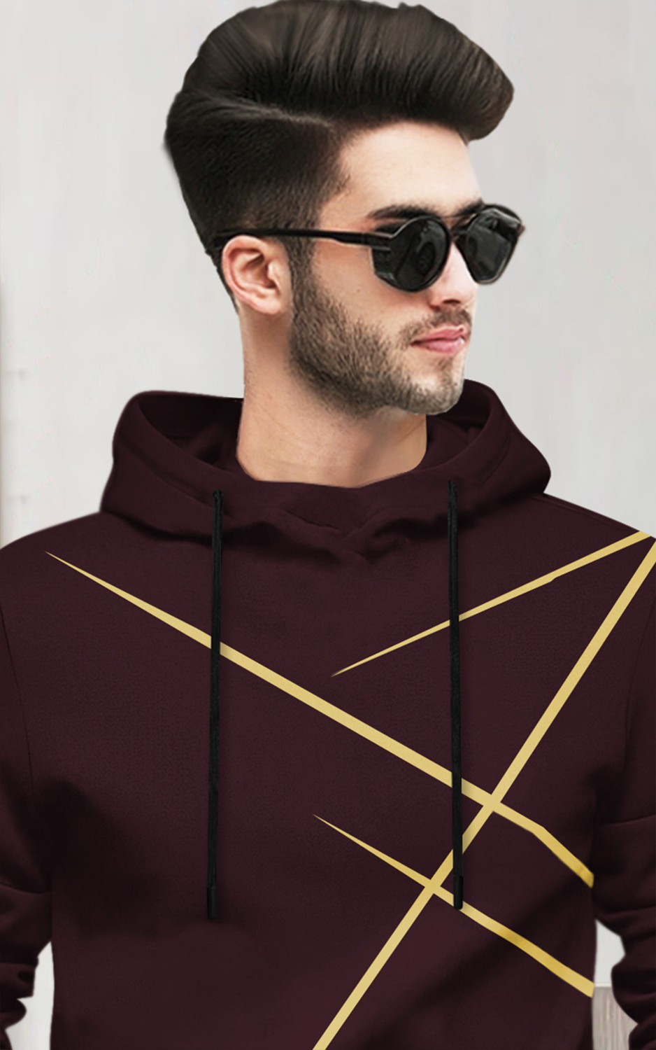 Image of BLIVE Printed Men Hooded Neck Maroon T-Shirt