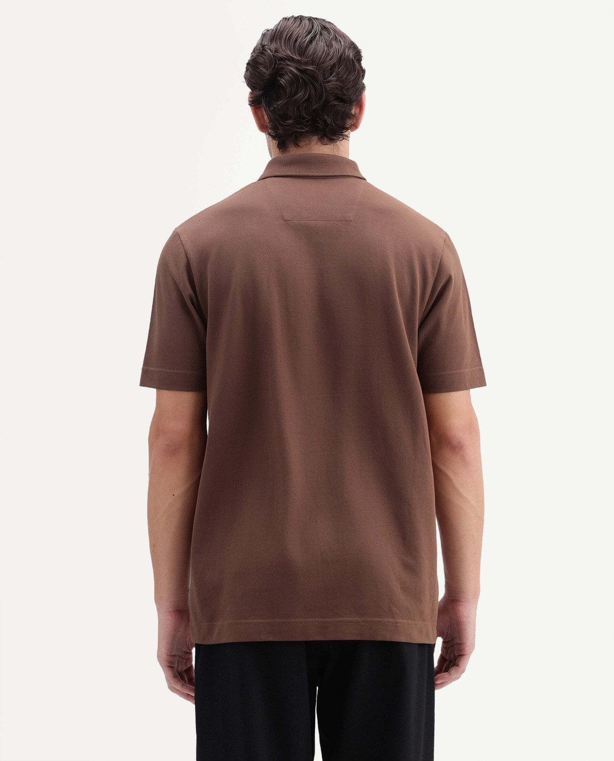 Image of RARE RABBIT Solid Men Polo Neck Brown T-Shirt