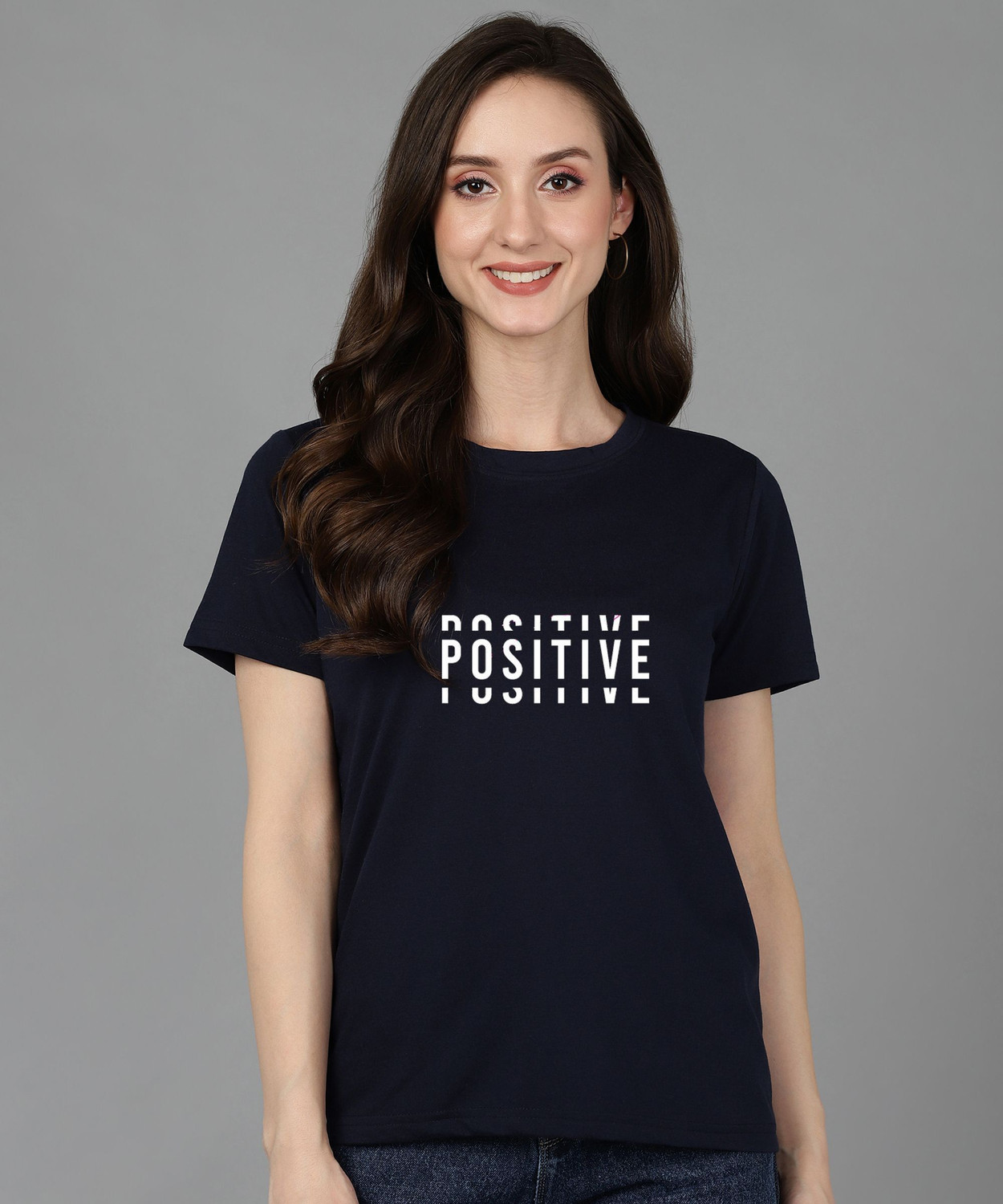 Image of Adyavastram Typography Women Round Neck Blue T-Shirt
