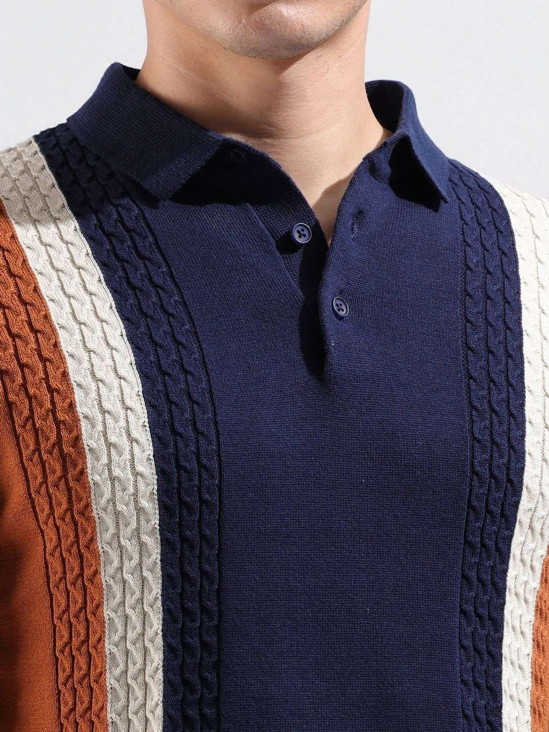 Image of The Indian Garage Co. Self Design Men Polo Neck Blue T-Shirt