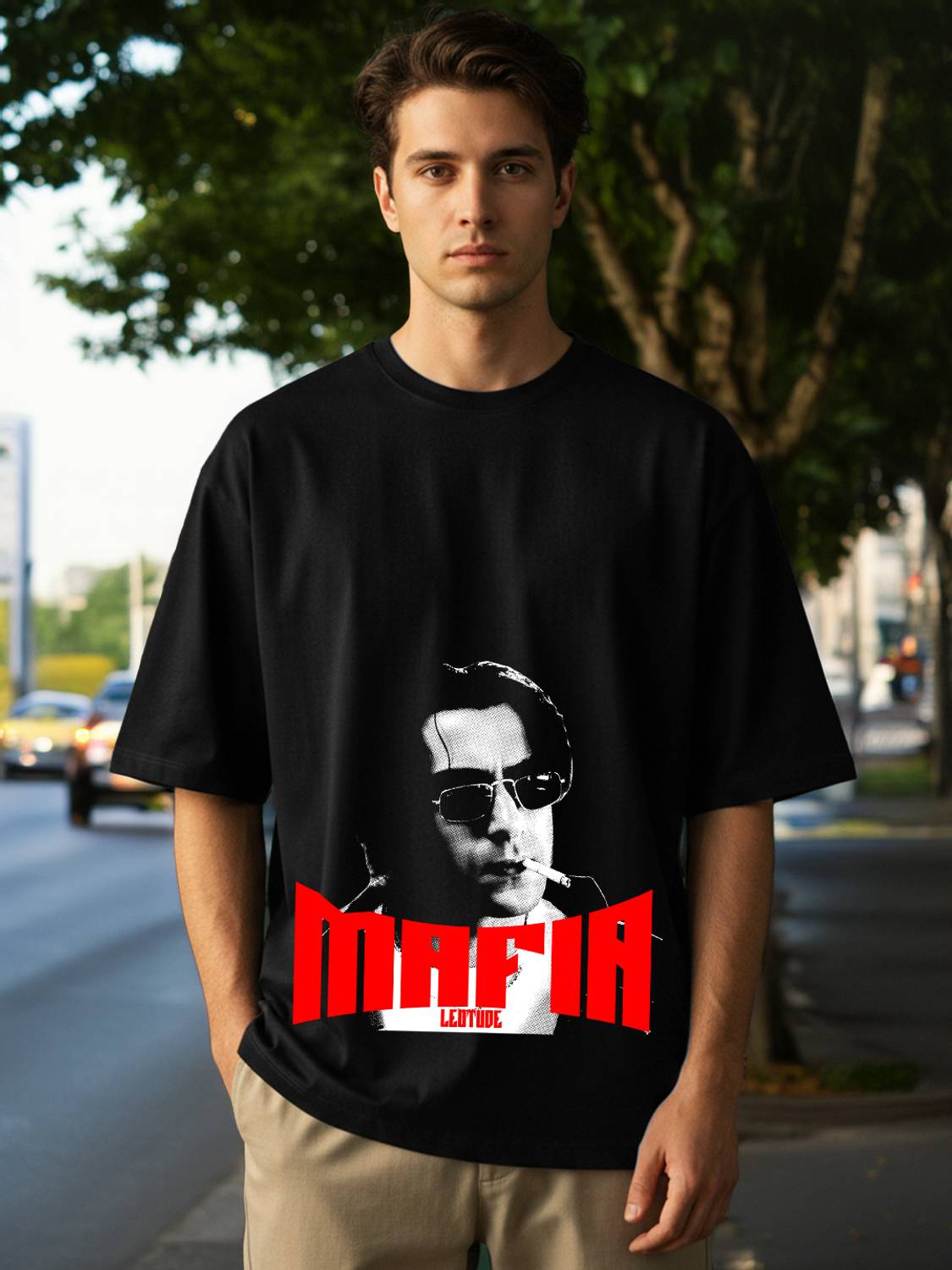 JUST ROAR Printed Men Round Neck Black T-Shirt