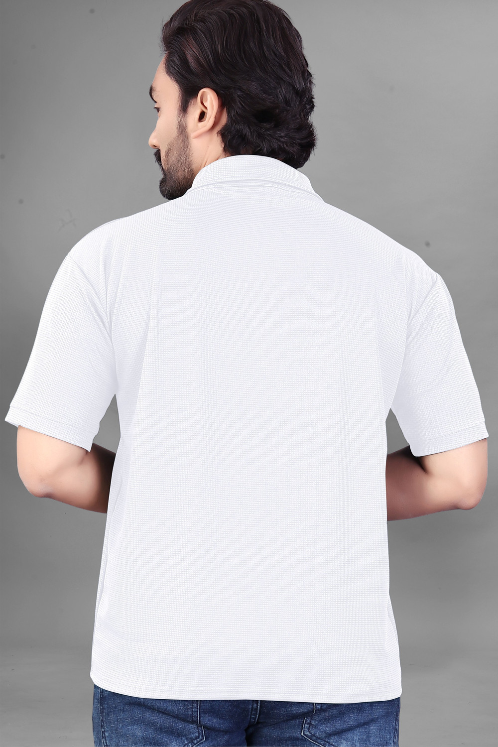 Image of WeReKo Self Design Men Zip Neck Grey, White T-Shirt