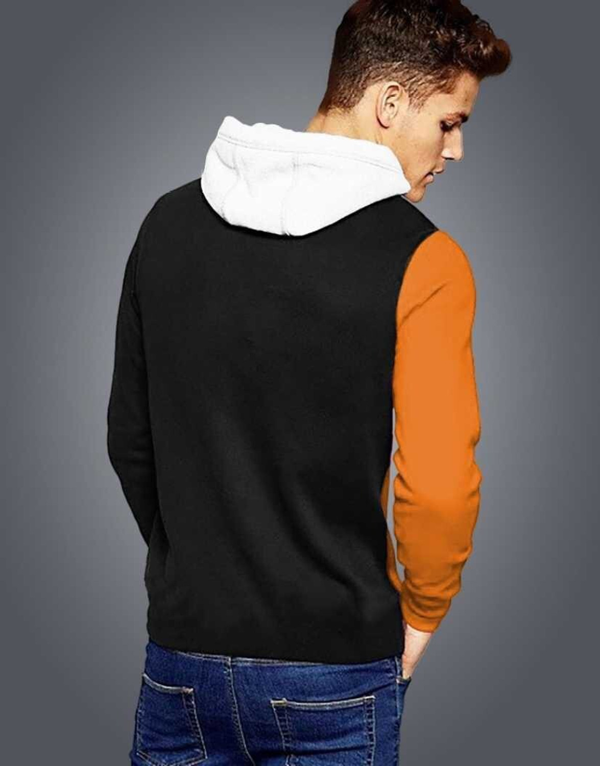 Image of Try This Printed Men Hooded Neck Orange T-Shirt