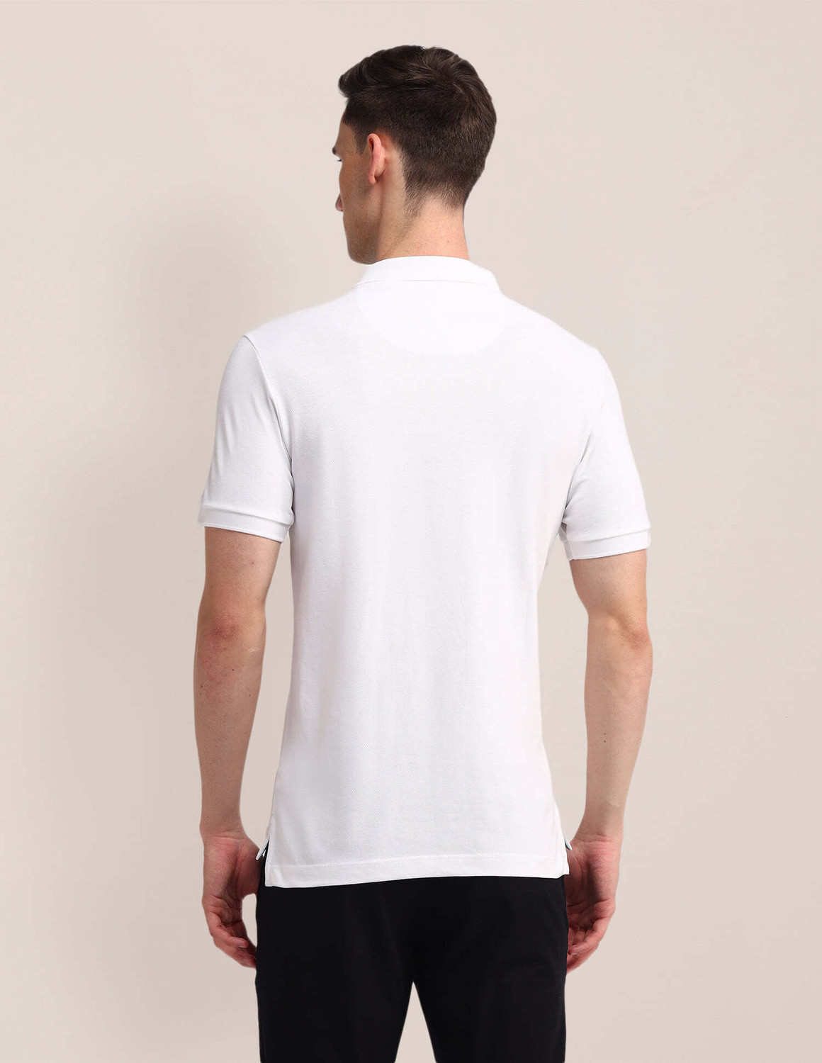 Image of U.S. POLO ASSN. Men Solid Polo Neck Pure Cotton White T-Shirt