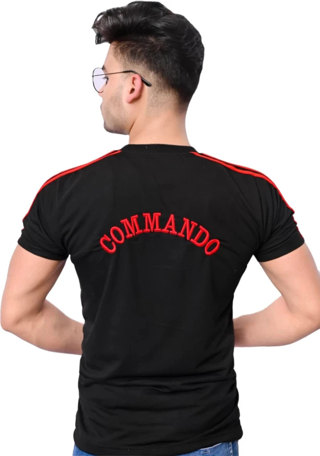 Image of shri radhe Military Camouflage Men Round Neck Black, Red T-Shirt