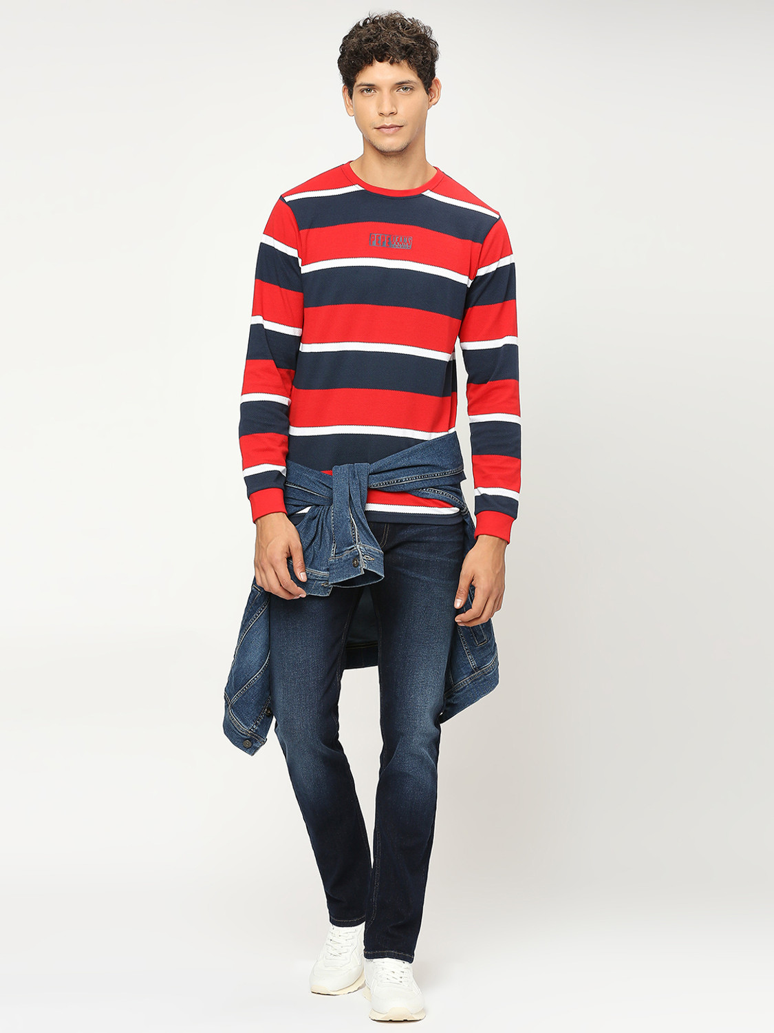 Image of Pepe Jeans Striped Men Round Neck Red T-Shirt