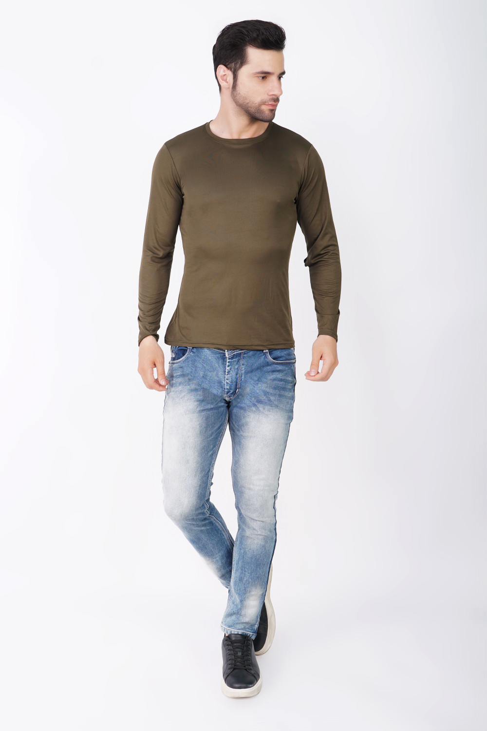 Image of KASPY Solid Men Round Neck Dark Green T-Shirt
