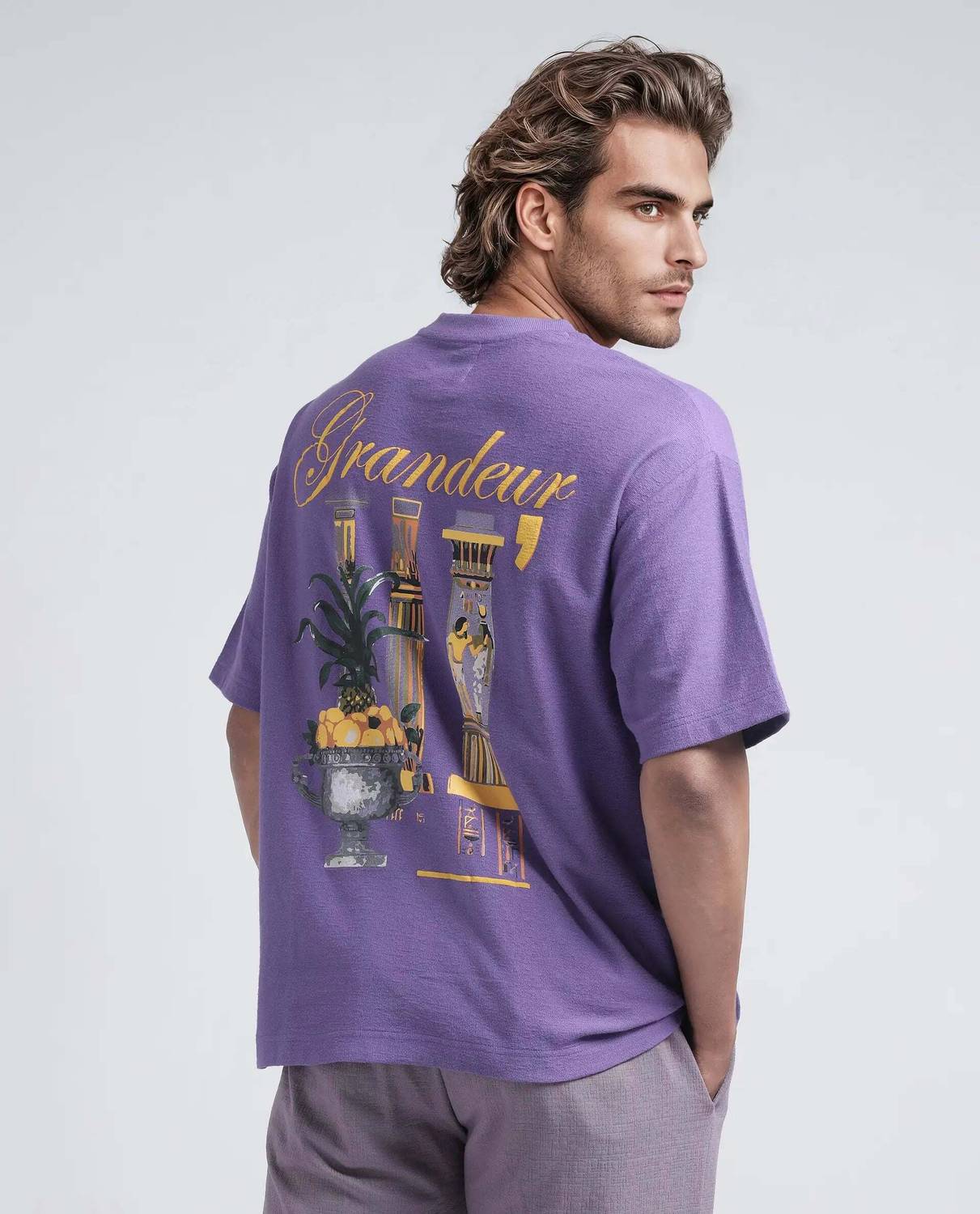 RARE RABBIT Men Graphic Print Round Neck Cotton Blend Purple T-Sh