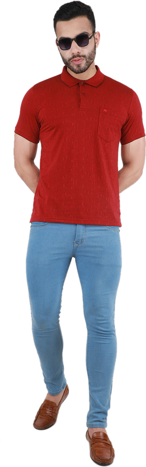 Image of MONTE CARLO Solid Men Polo Neck Maroon T-Shirt