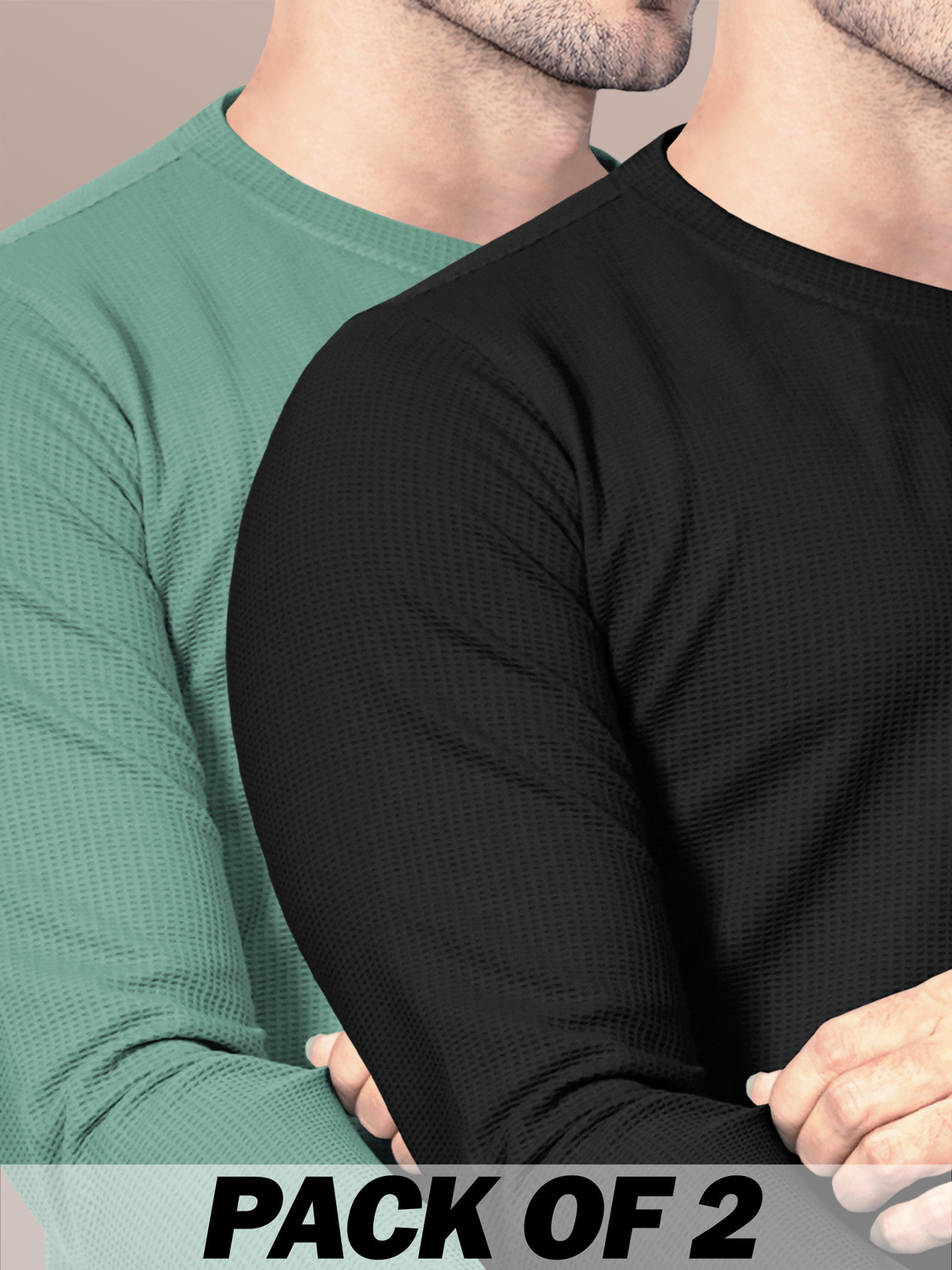 Image of VeBNoR Self Design Men Round Neck Black, Light Green T-Shirt