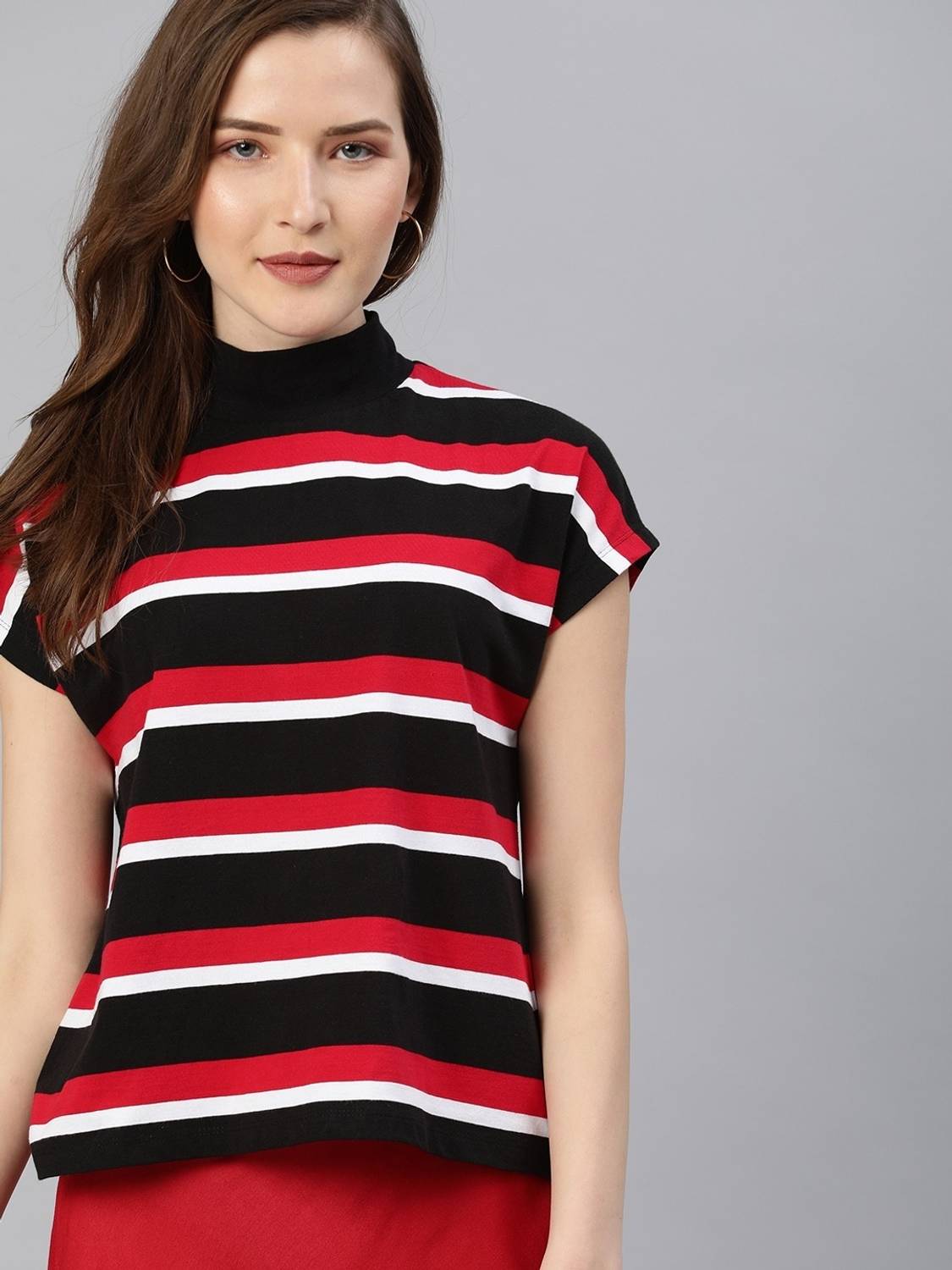 Affordable AF Striped Women Round Neck Multicolor T-Shirt