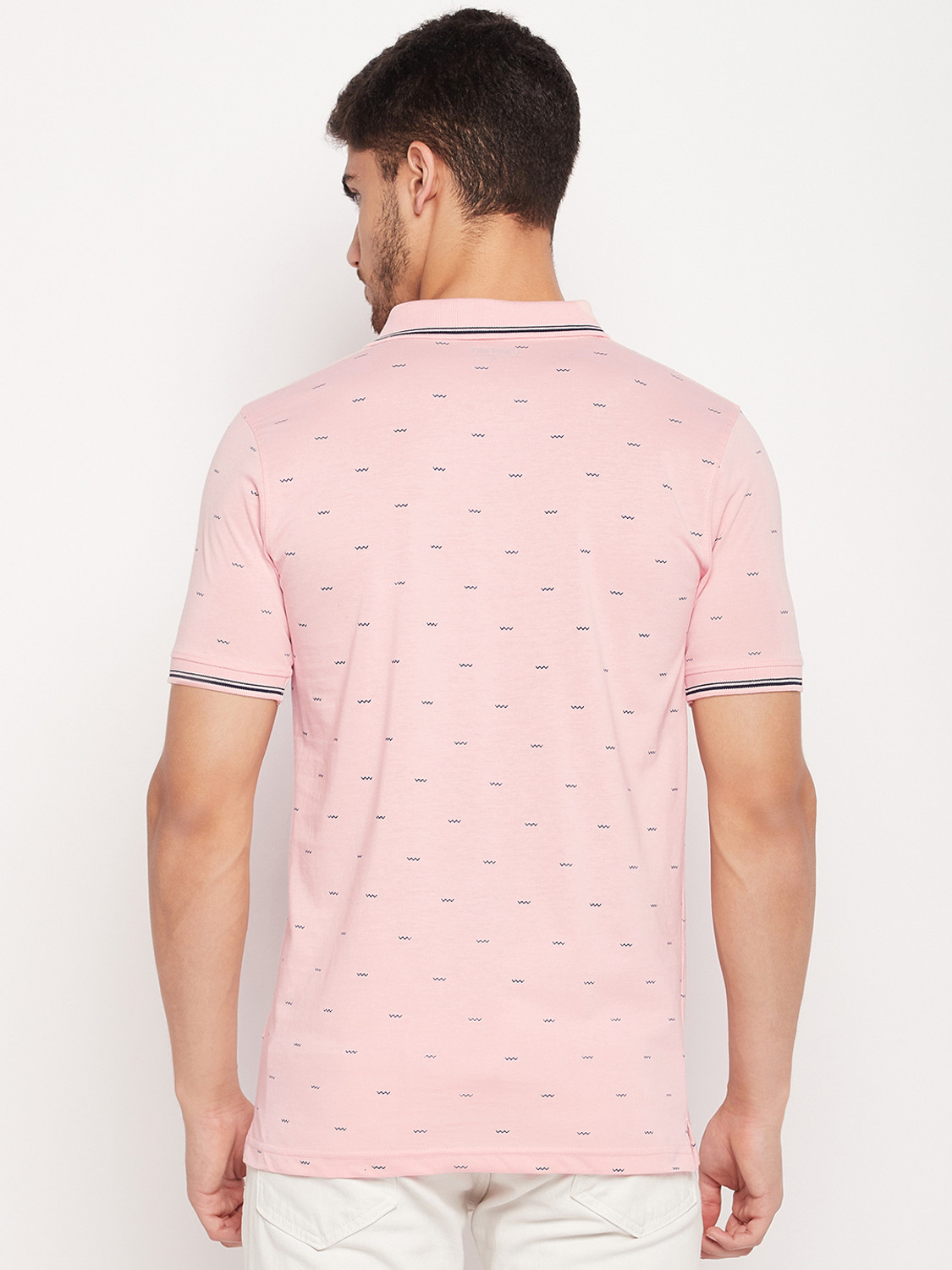 Image of UNIBERRY Printed Men Polo Neck Pink T-Shirt
