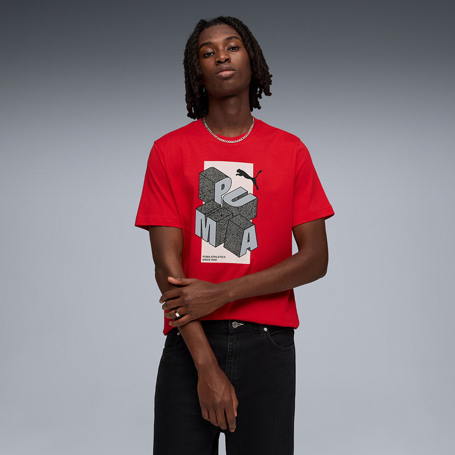 Image of PUMA Printed Men Crew Neck Red T-Shirt