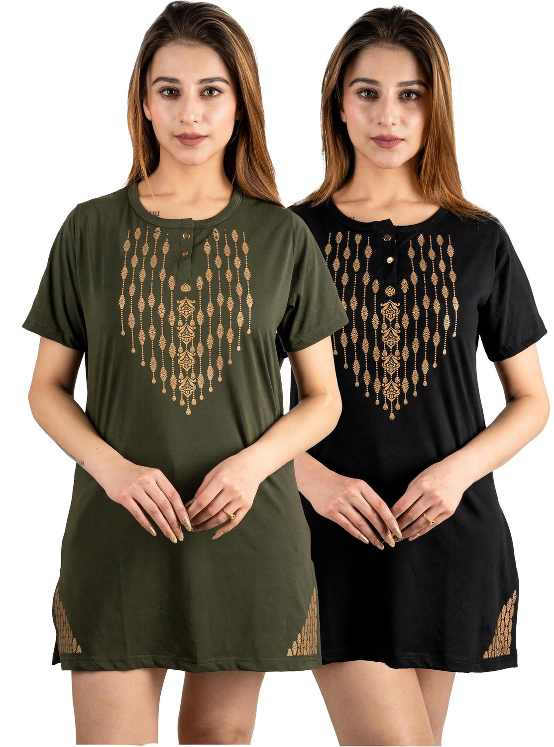Image of URBE-URBAN EVOLUTION Printed Women Round Neck Green, Black T-Shirt