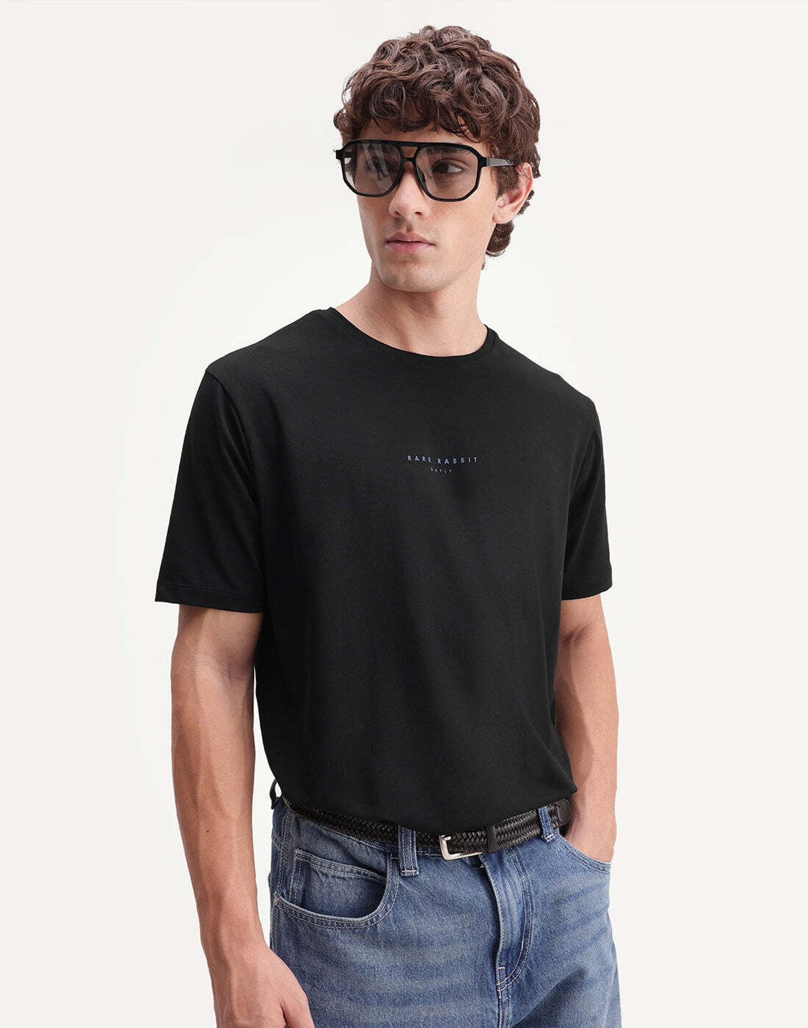 Image of RARE RABBIT Solid Men Crew Neck Black T-Shirt