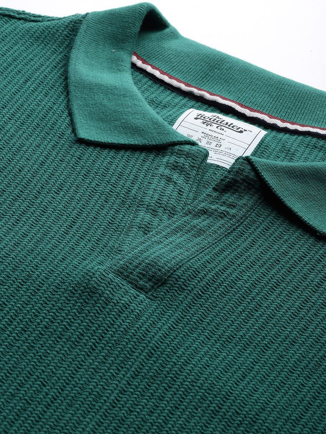 Image of Roadster Self Design Men Polo Neck Green T-Shirt
