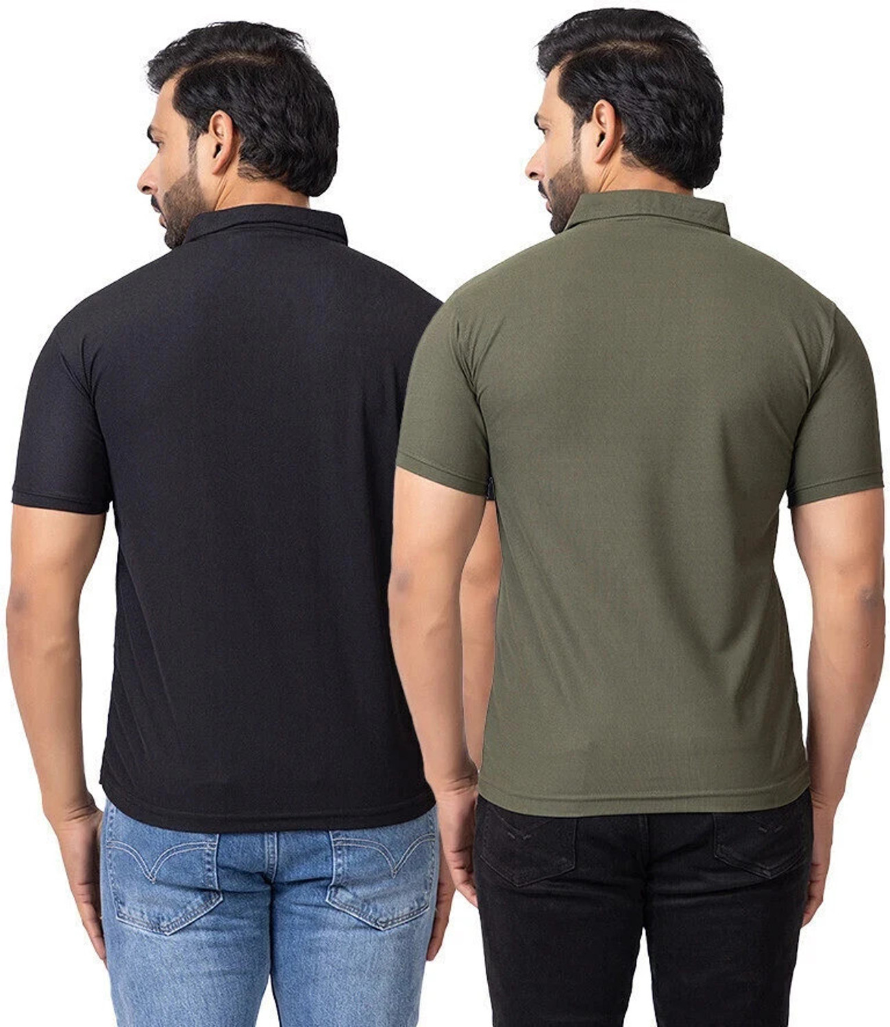 Image of BUFFARO Solid Men Polo Neck Green, Black T-Shirt