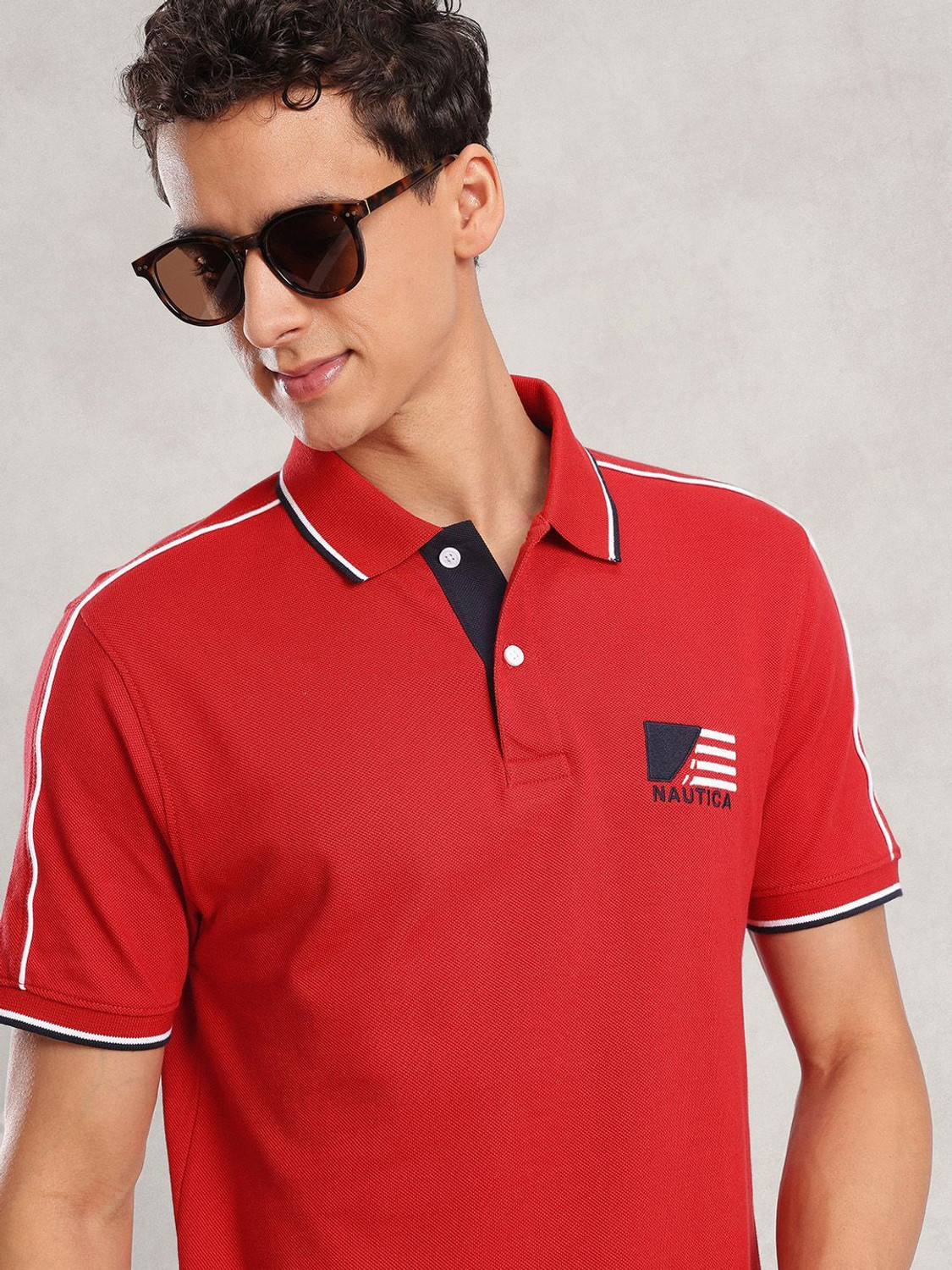 Image of NAUTICA Striped Men Polo Neck Red T-Shirt