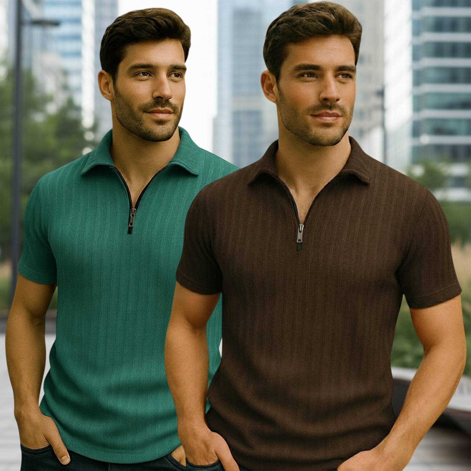 METRONAUT Solid Men Zip Neck Polycotton Multicolor T-Shirt