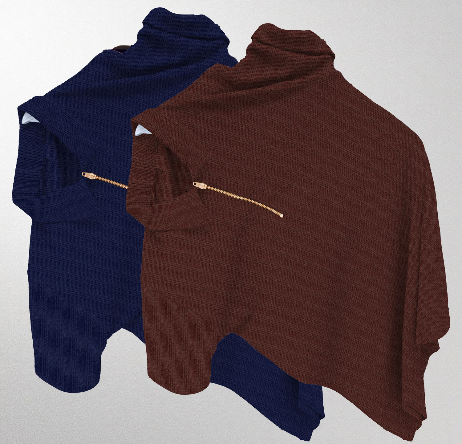 Image of KAJARU Self Design Men Zip Neck Blue, Brown T-Shirt
