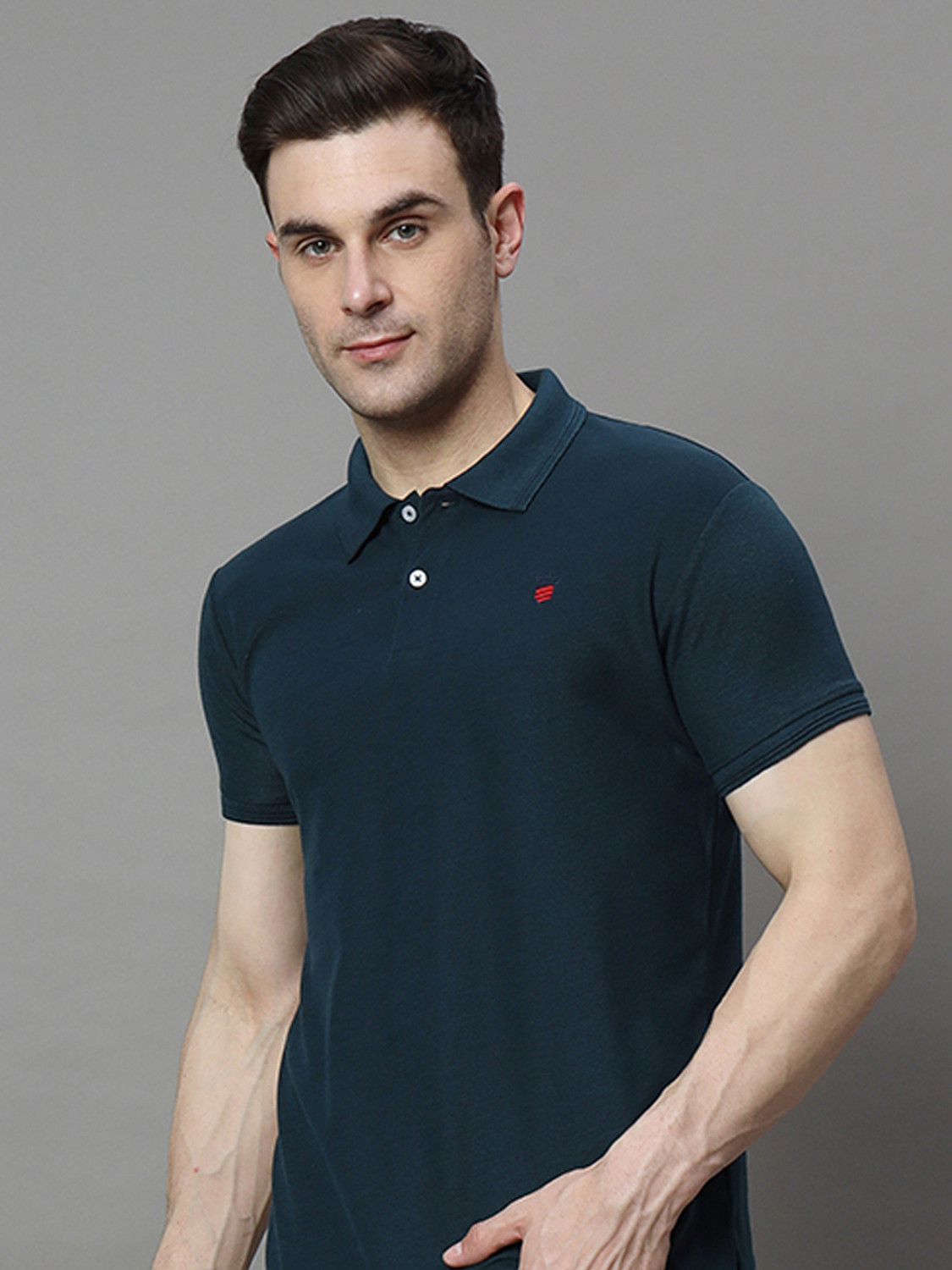 Image of RARHANPREMIUM Solid Men Polo Neck Dark Green T-Shirt