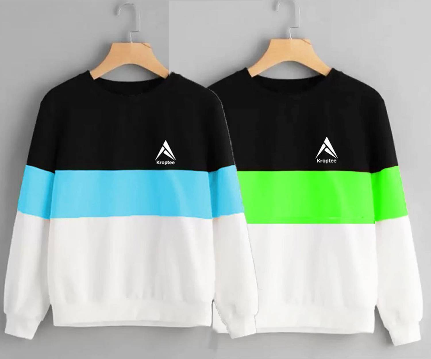 Kroptee Pack of 2 Men Colorblock Round Neck Cotton Blend Light Bl