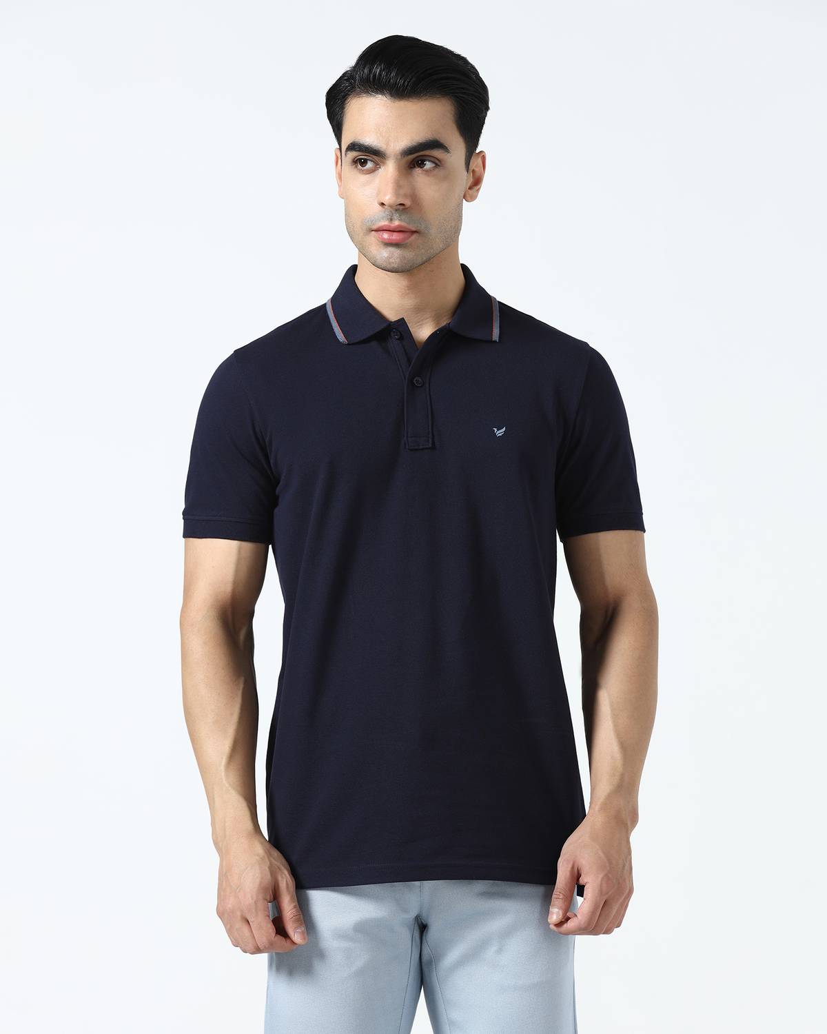 Blackberrys Solid Men Polo Neck Blue T-Shirt