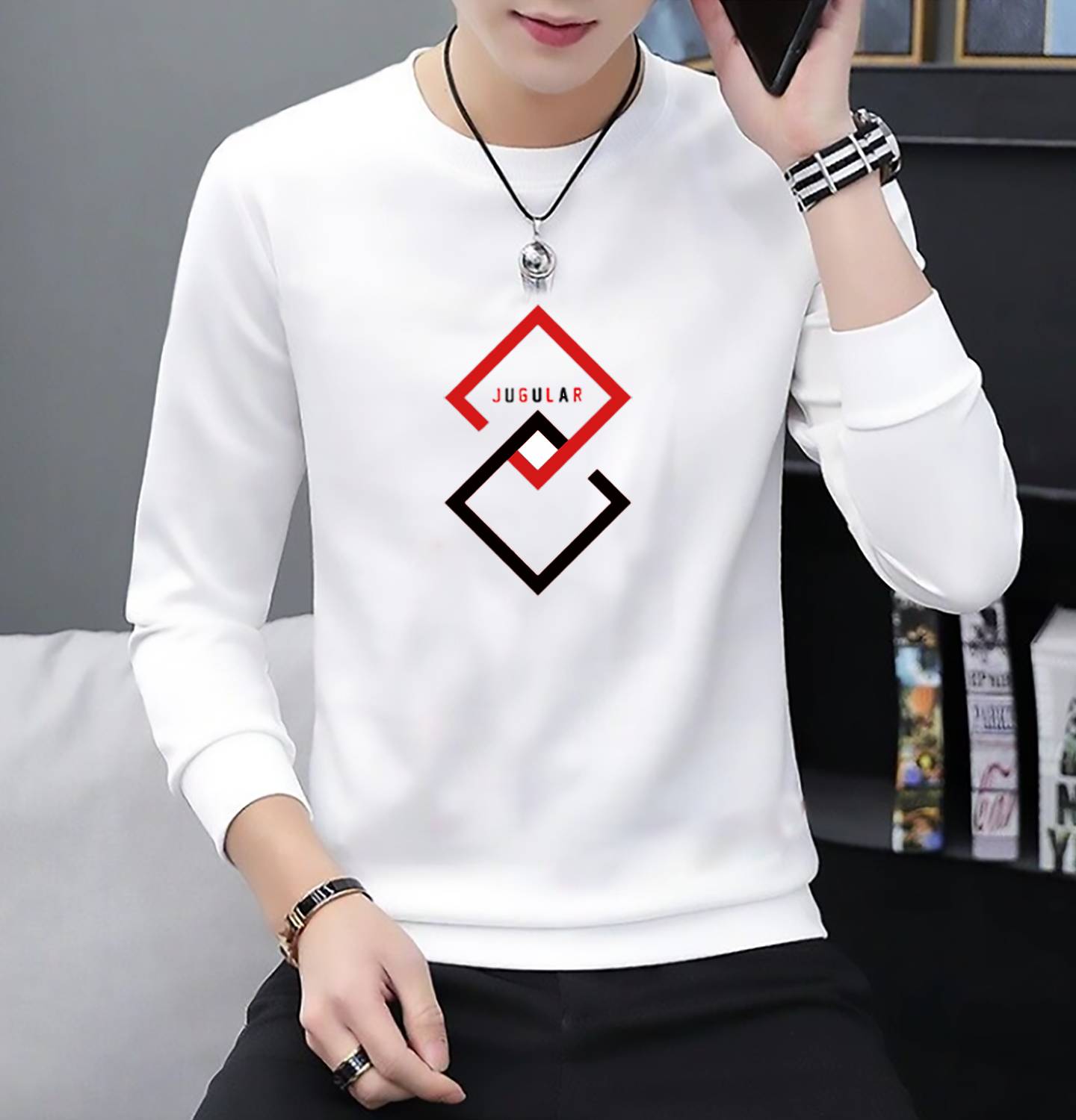 JUGULAR Men Printed Round Neck Pure Cotton White T-Shirt