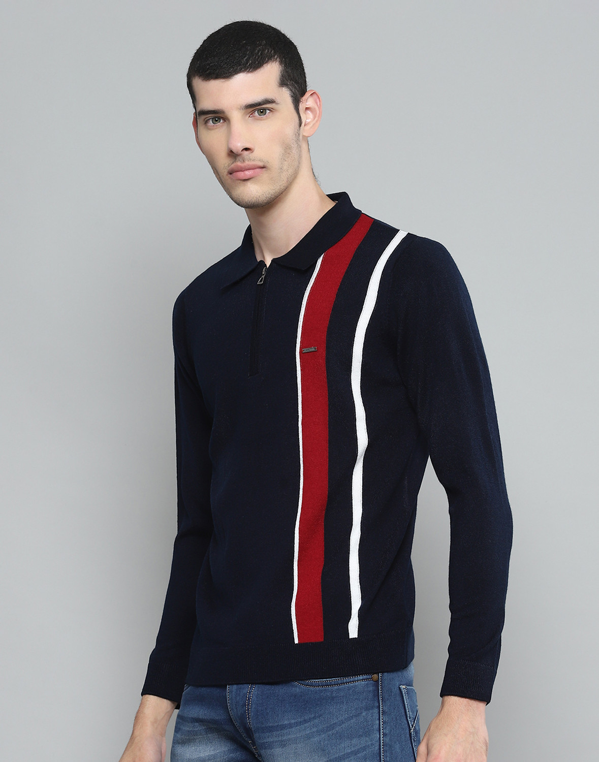Image of Cloak & Decker Striped Men Zip Neck Multicolor T-Shirt