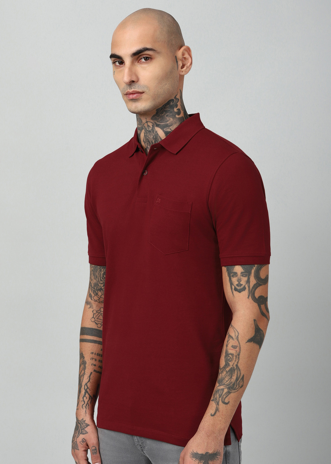 Image of PETER ENGLAND Solid Men Polo Neck Maroon T-Shirt