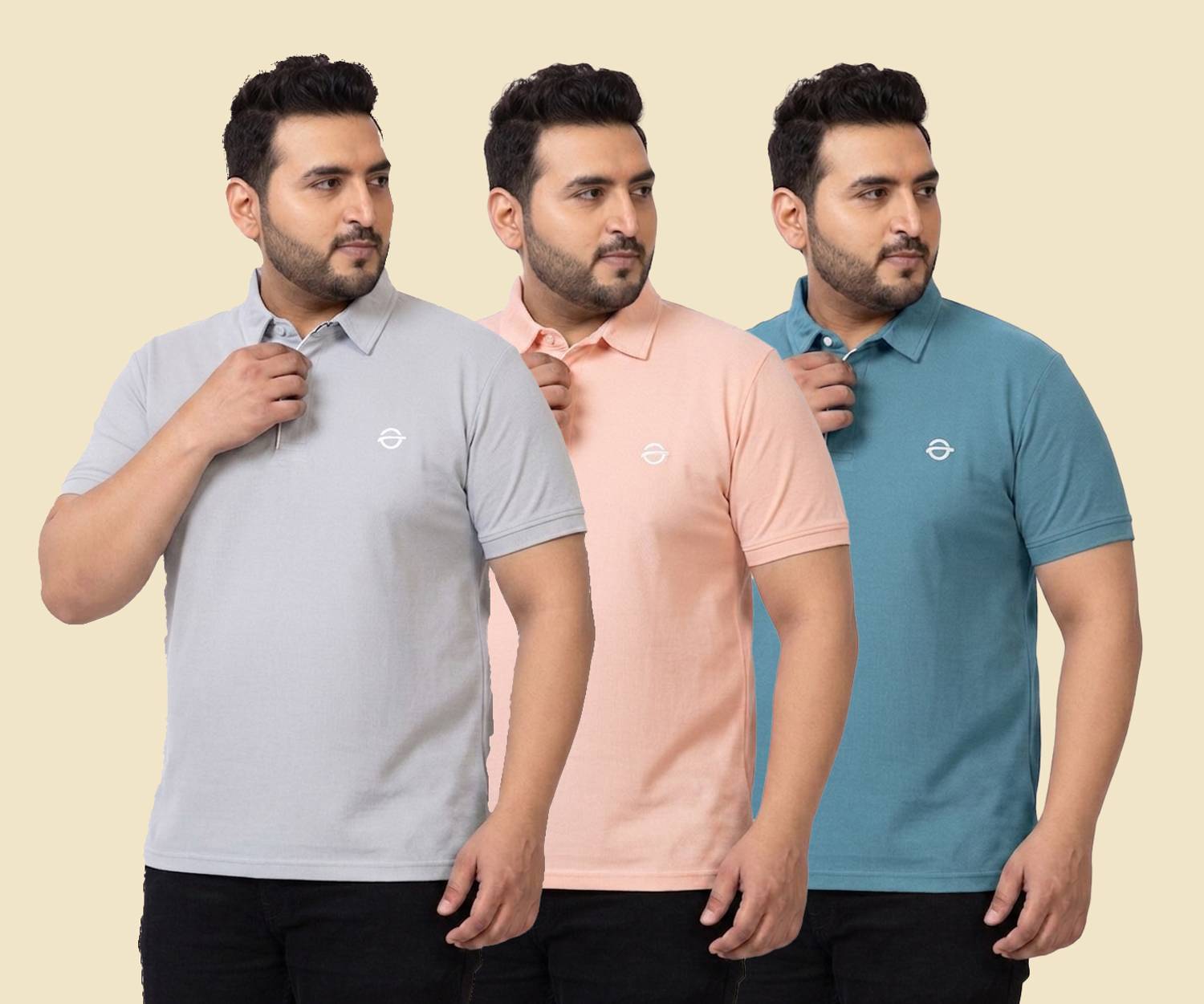 OSCILLATE Pack of 3 Men Solid Polo Neck Polycotton Multicolor T-S