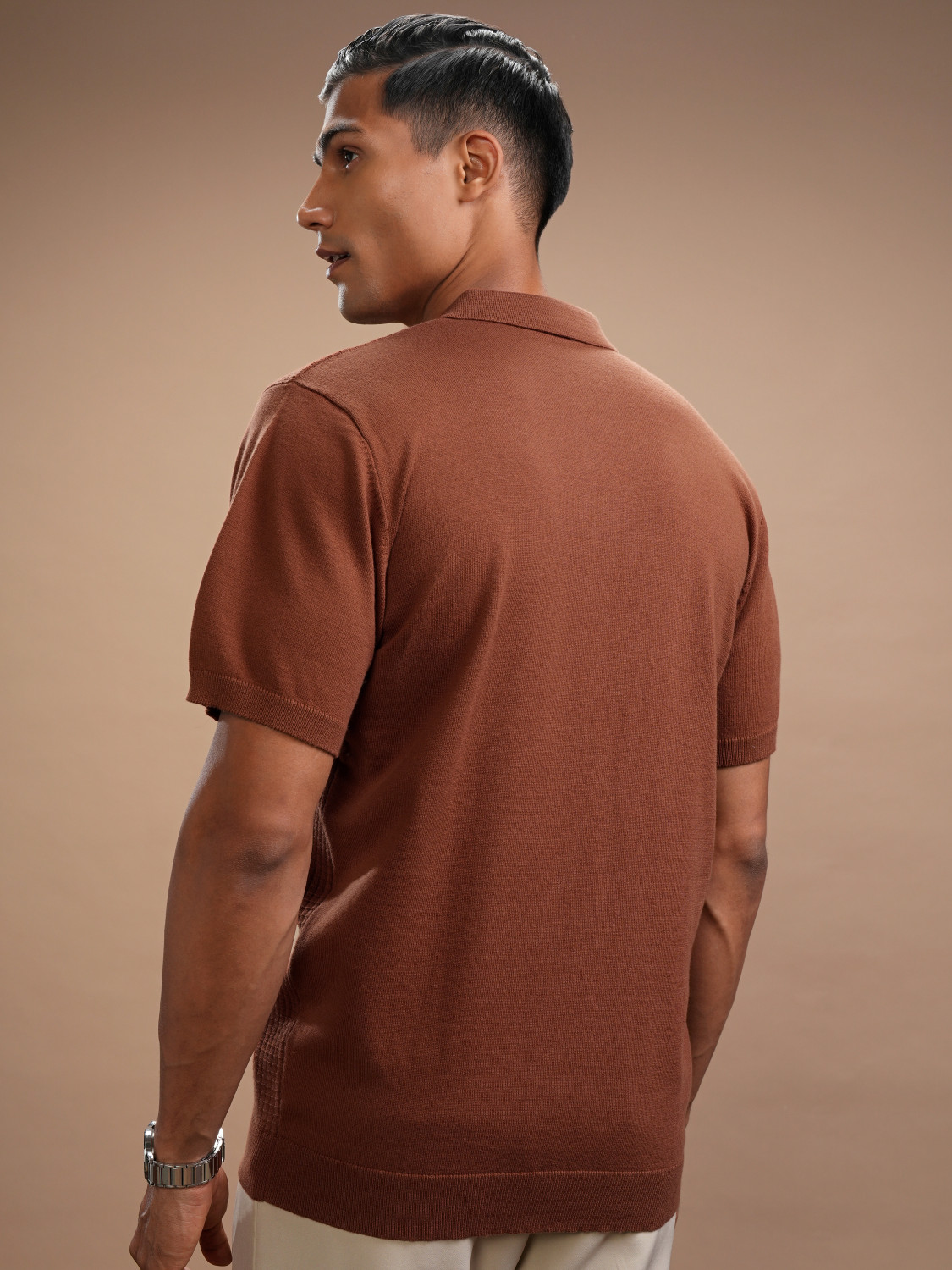 Image of HIGHLANDER Self Design Men Polo Neck Brown T-Shirt