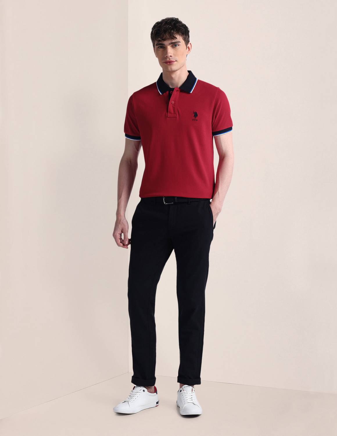 U.S. POLO ASSN. Men Red Polo Neck T-Shirt - Image 3
